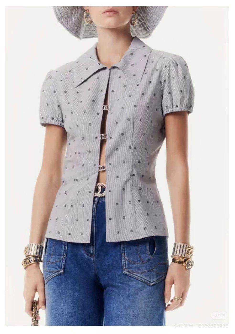 Chanel Chanel SS Shirt Crystal Striped Polka Dot CC FR34 w/ Tags Size XS / US 0-2 / IT 36-38 - 9 Thumbnail