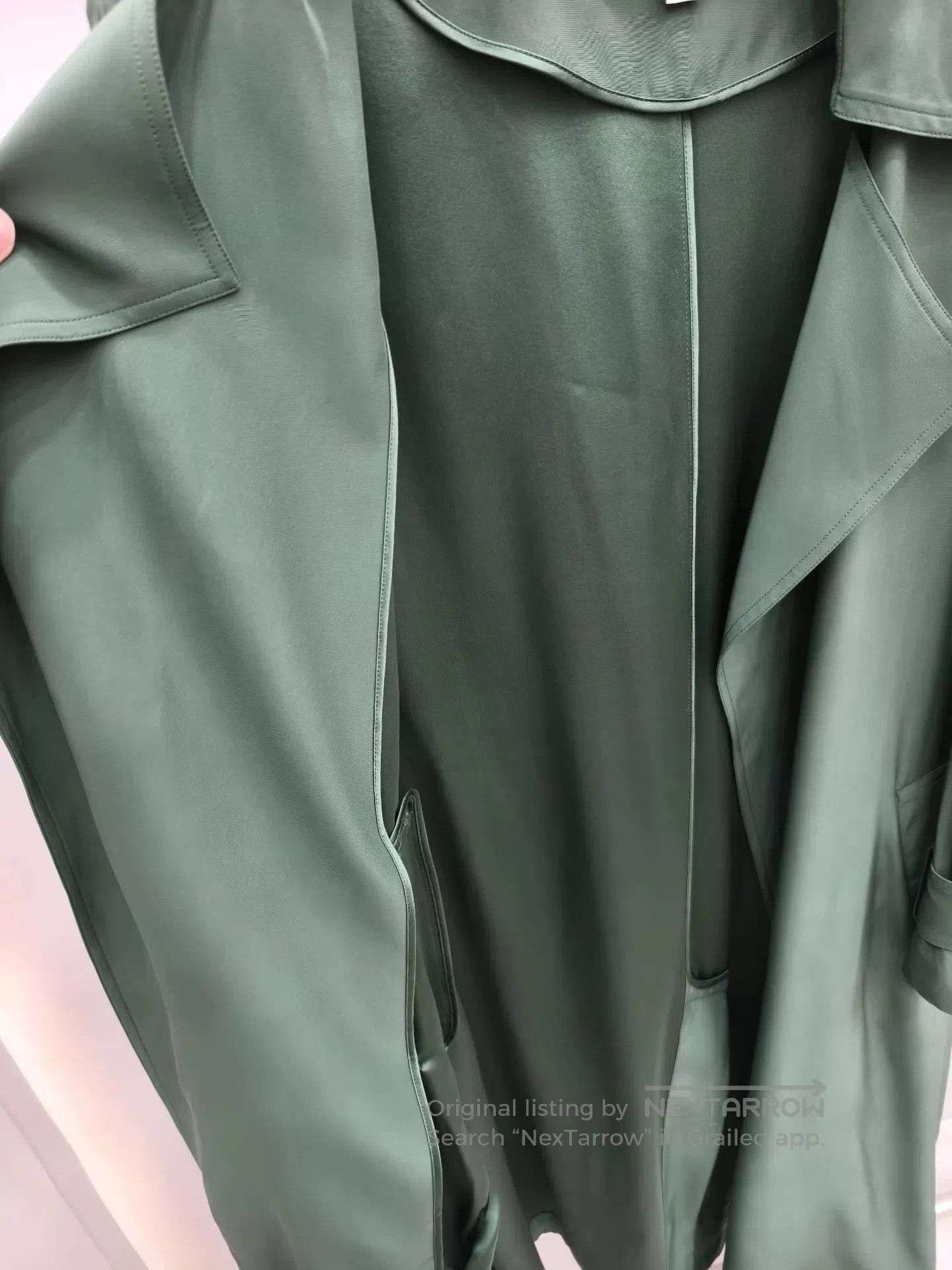 Japanese Brand Green Silk Trench Coat for Women. Size M / US 6-8 / IT 42-44 - 5 Thumbnail