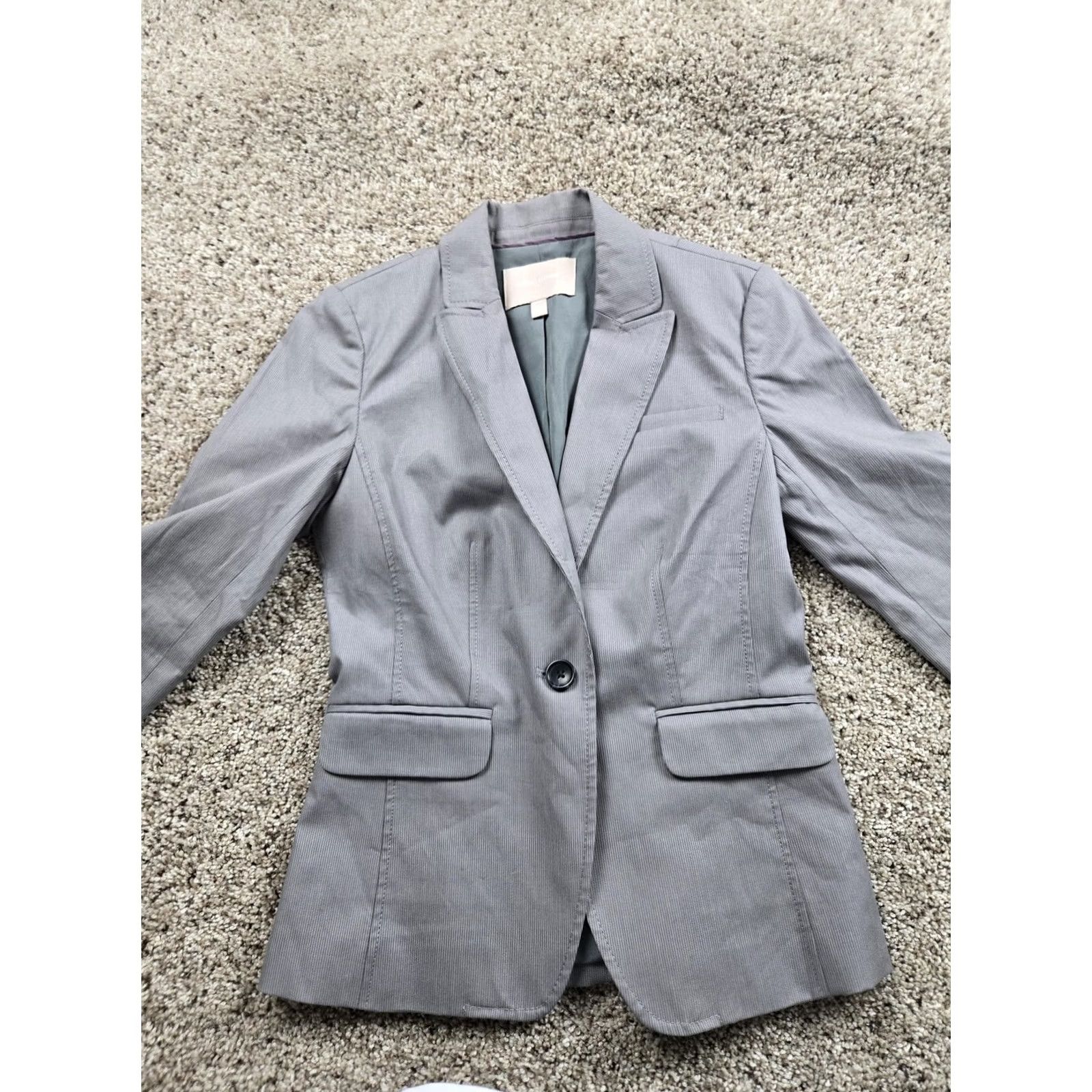 Banana Republic Banana Republic Blazer Womens 2 Gray Pinstripe One Button Lined Jacket Stretch Size XS / US 0-2 / IT 36-38 - 3 Thumbnail