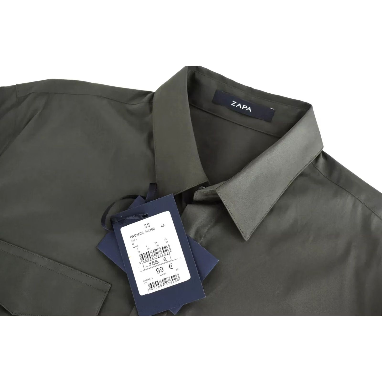 Vintage ZAPA Hache23 Shirt Men's UK 38 Long Sleeve Spread Collar Pockets Hidden Buttons Khaki Brand: Zapa Size US M / EU 48-50 / 2 - 4 Thumbnail