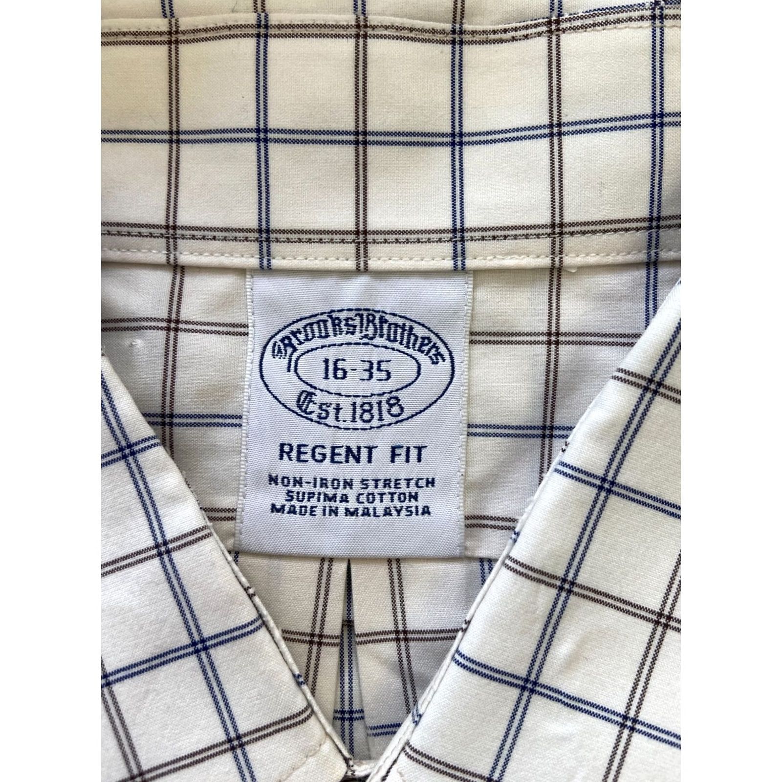 Brooks Brothers Brooks Brothers Dress Shirt White Check Regent Fit 16 Long Sleeve Button-Down Collar Non-Iron Supima Cotton Men Shirt Size 42R - 2 Thumbnail