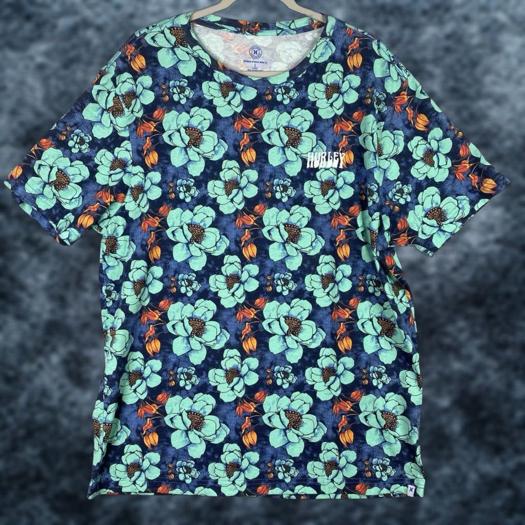 Hurley Hurley Shirt Mens L Blue Floral Short Slv Crew Neck Logo Beach Hawaiian T-Shirt Size US L / EU 52-54 / 3 - 1 Thumbnail