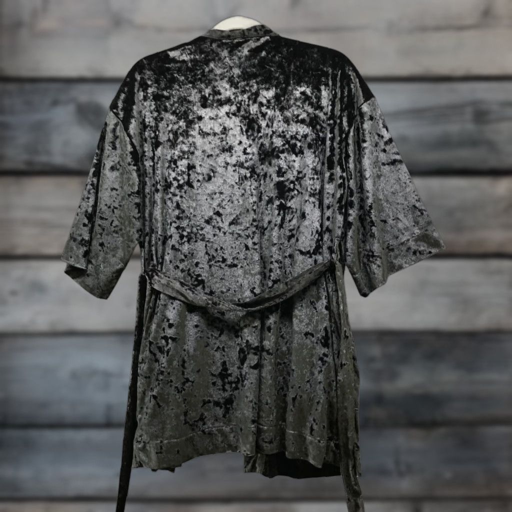 Gap Gap Velvet Robe Womens S Black Tie Waist Longline Kimono Lounge, Bag Body, 3/4 Sleeve, Polyester, Fall Winter, Robe, Regular, XS/S Size ONE SIZE - 1 Thumbnail