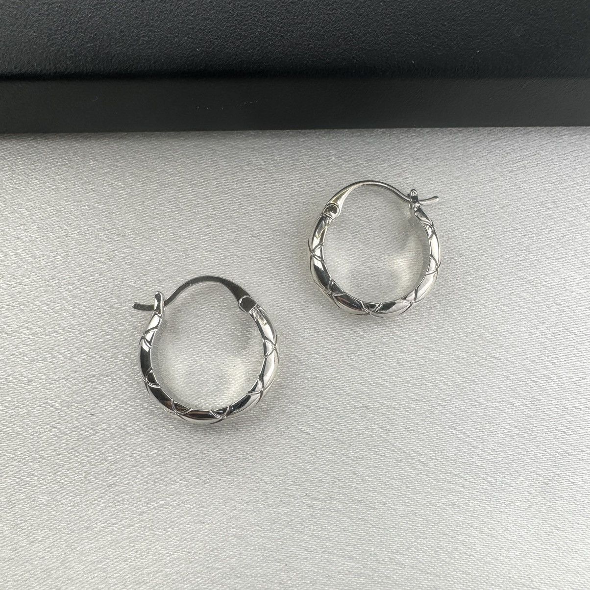 Designer Polished Metal Texture Silver Hoop Earrings for Women Size ONE SIZE - 3 Thumbnail