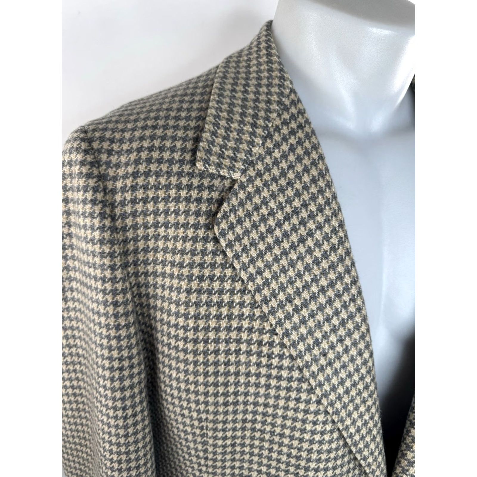 Vintage OXXFORD CLOTHES - Crown Cashmere - Houndstooth Wool Blazer Jacket 42 Mens Beige / Slightly Greenish Gray Size 42R - 2 Thumbnail