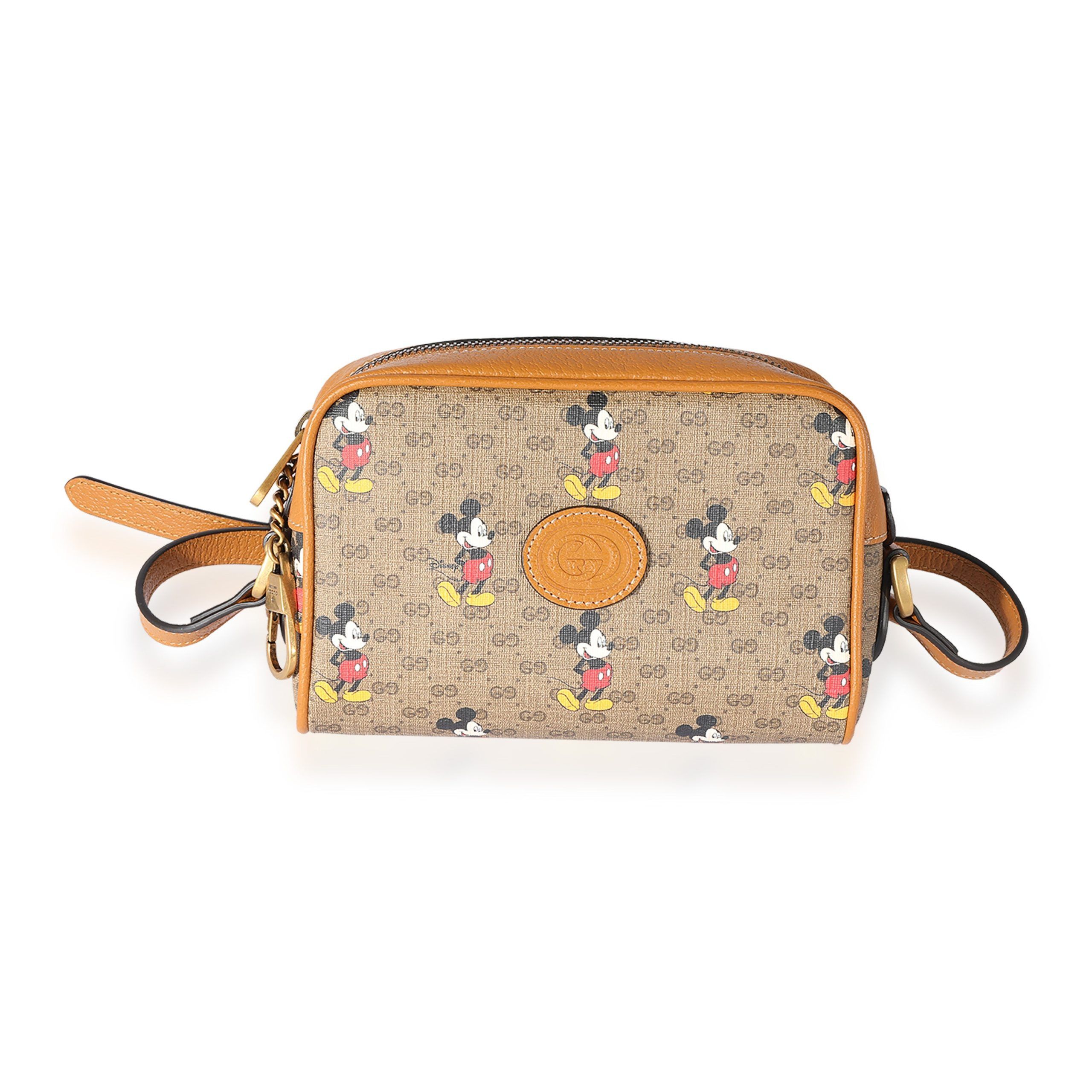 image of Gucci X Disney Vintage GG Mickey Mouse Shoulder Bag in Brown, Women's