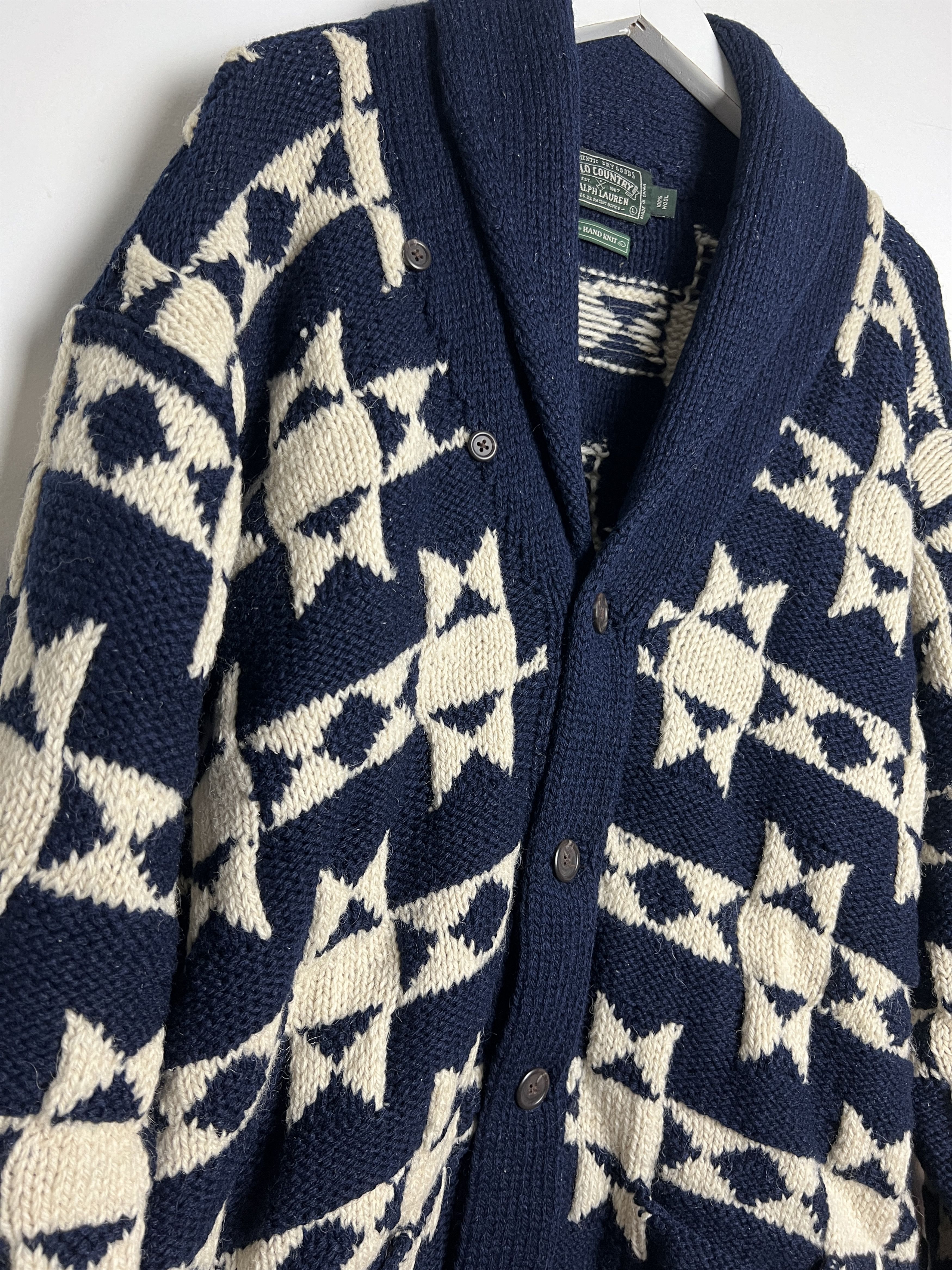 Ralph Lauren × Vintage Chunky Hand Knit Intarsia Cardigan Sweater Size US L / EU 52-54 / 3 - 3 Thumbnail