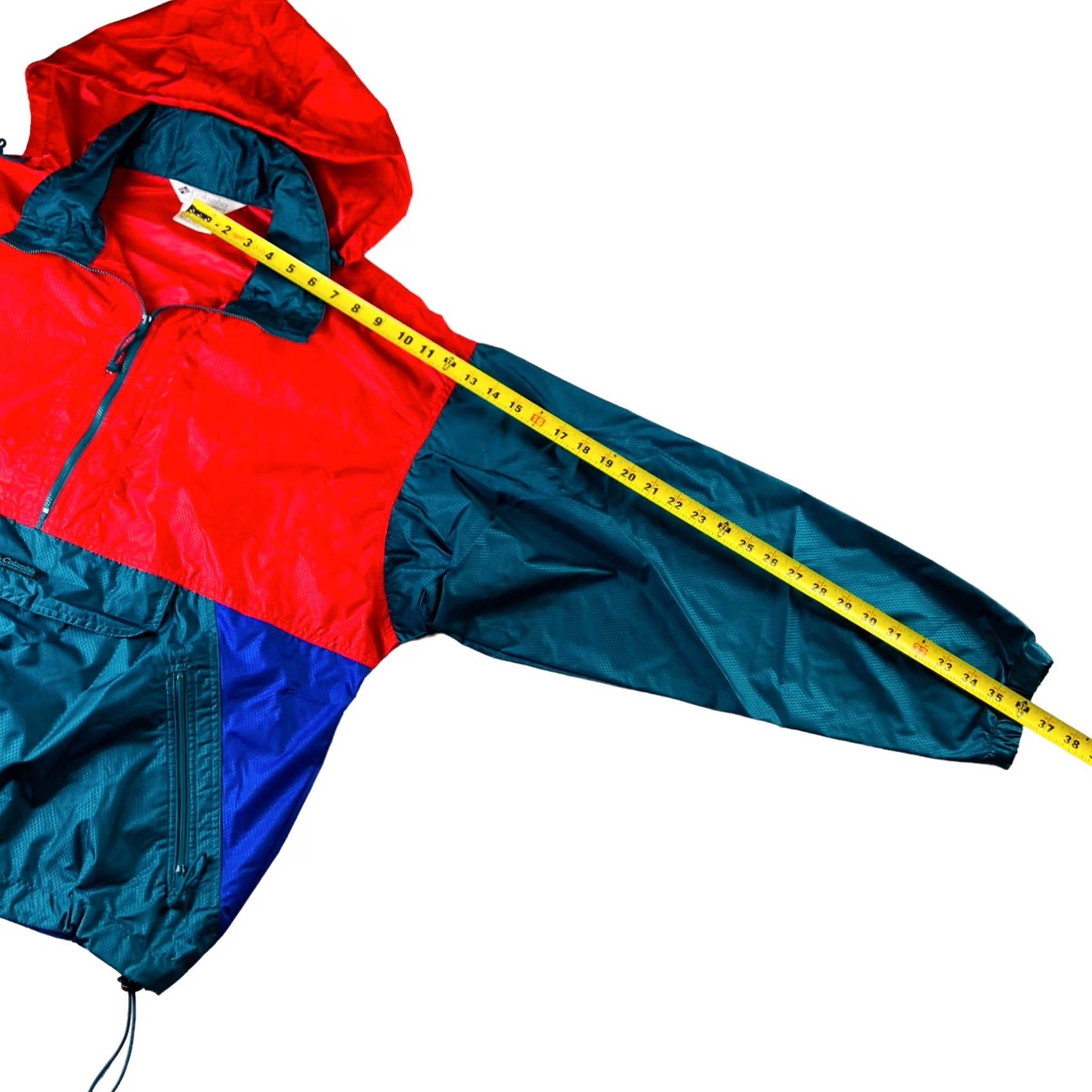 Rains VINTAGE Columbia Men's Nylon Rain Anorak Windbreaker Hooded Jacket Red L Size US L / EU 52-54 / 3 - 7 Thumbnail