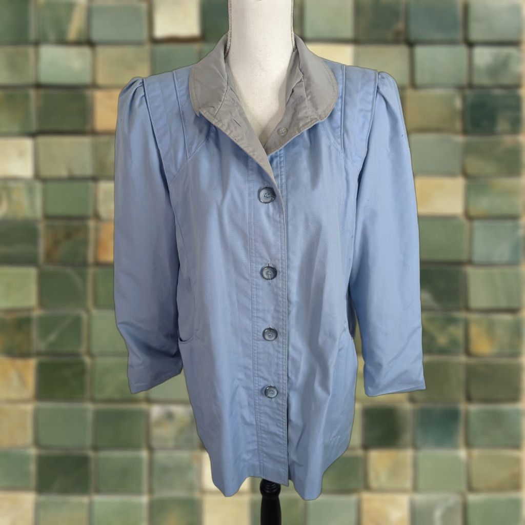 Vintage VINTAGE 80s Puff Sleeve Jacket Lightweight Coat Blue Women's Medium 11/12 Size M / US 6-8 / IT 42-44 - 1 Thumbnail