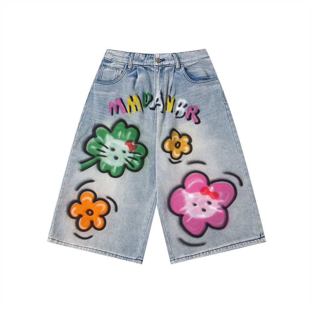 Japanese Brand × Vintage Floral graffiti print loose denim shorts y2k Size US 32 / EU 48 - 1 Thumbnail
