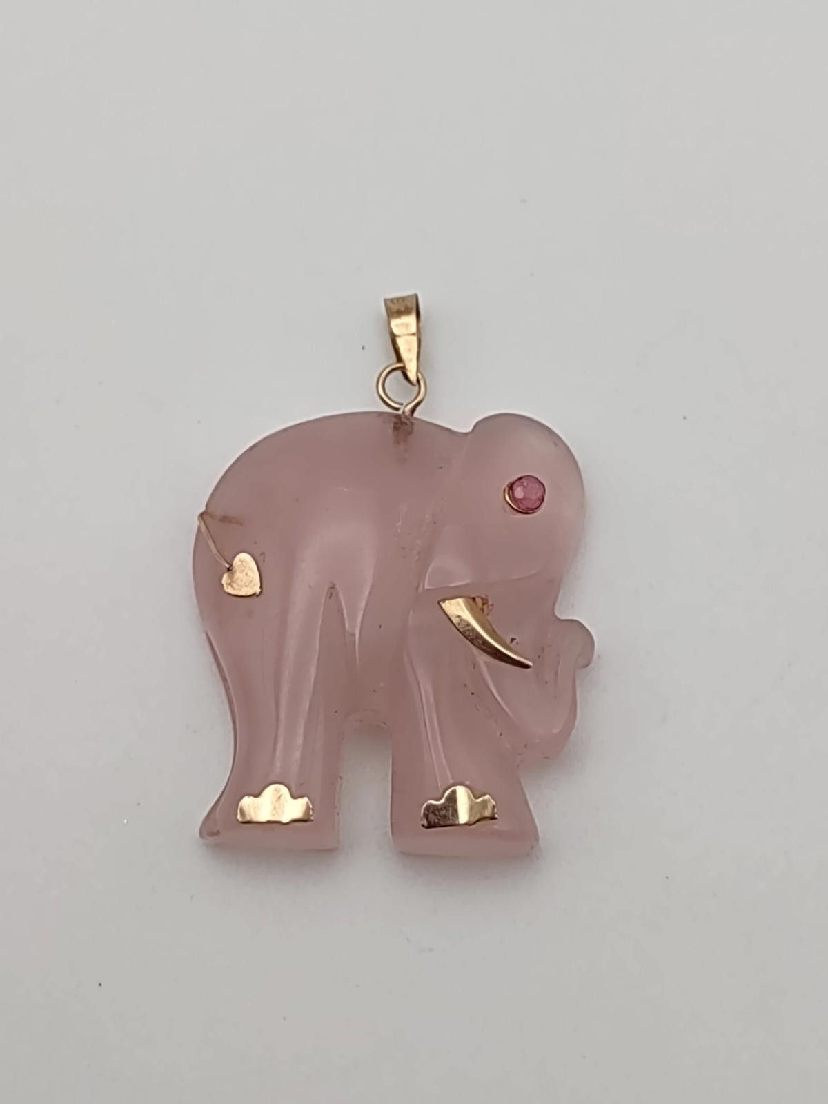 The Unbranded Brand Rose Quartz Elephant Pendant 14K Gold Accents Good Luck Size ONE SIZE - 1 Thumbnail