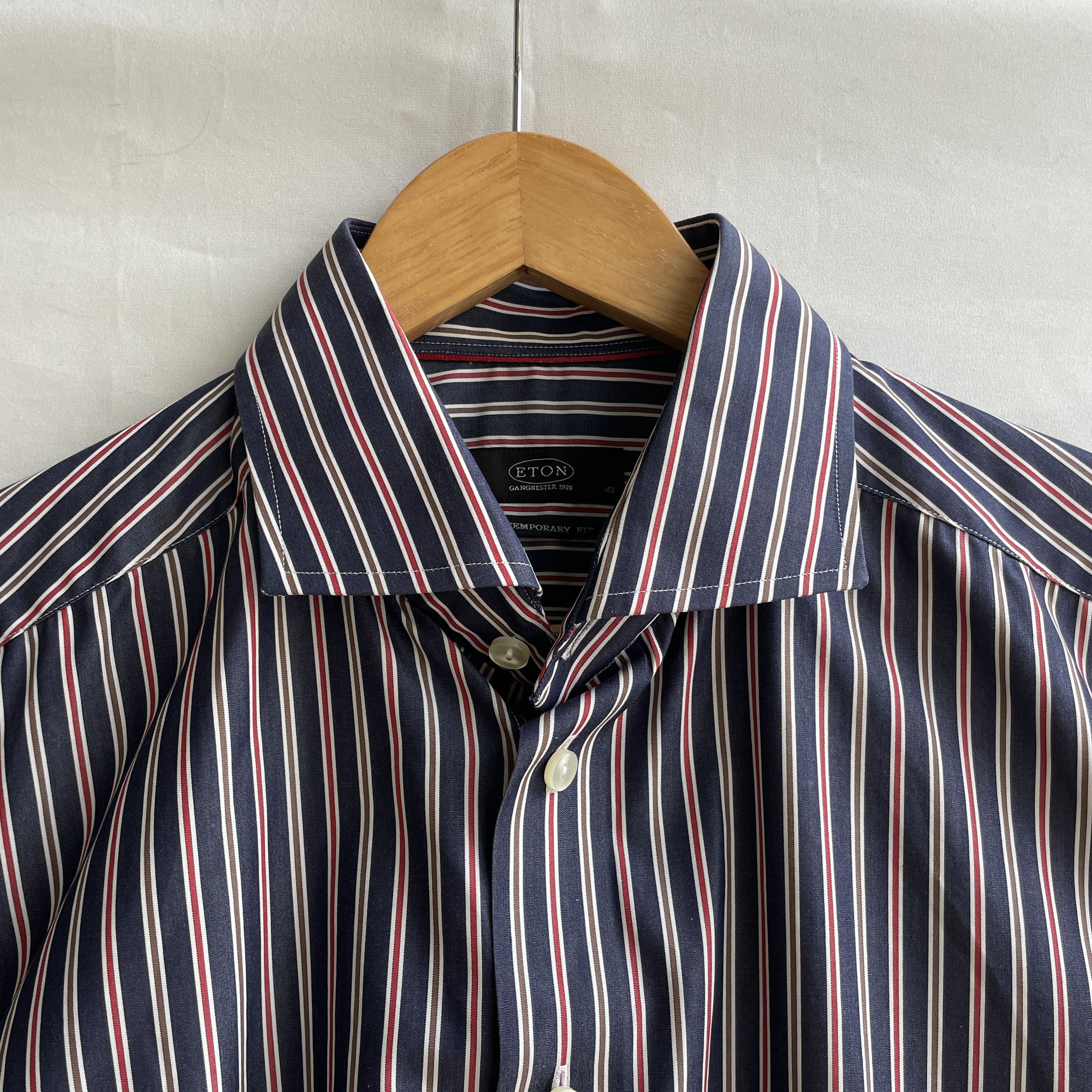 Eton Eton Ganghester Navy Striped Dress Shirt Size 43 Size 46R - 4 Thumbnail