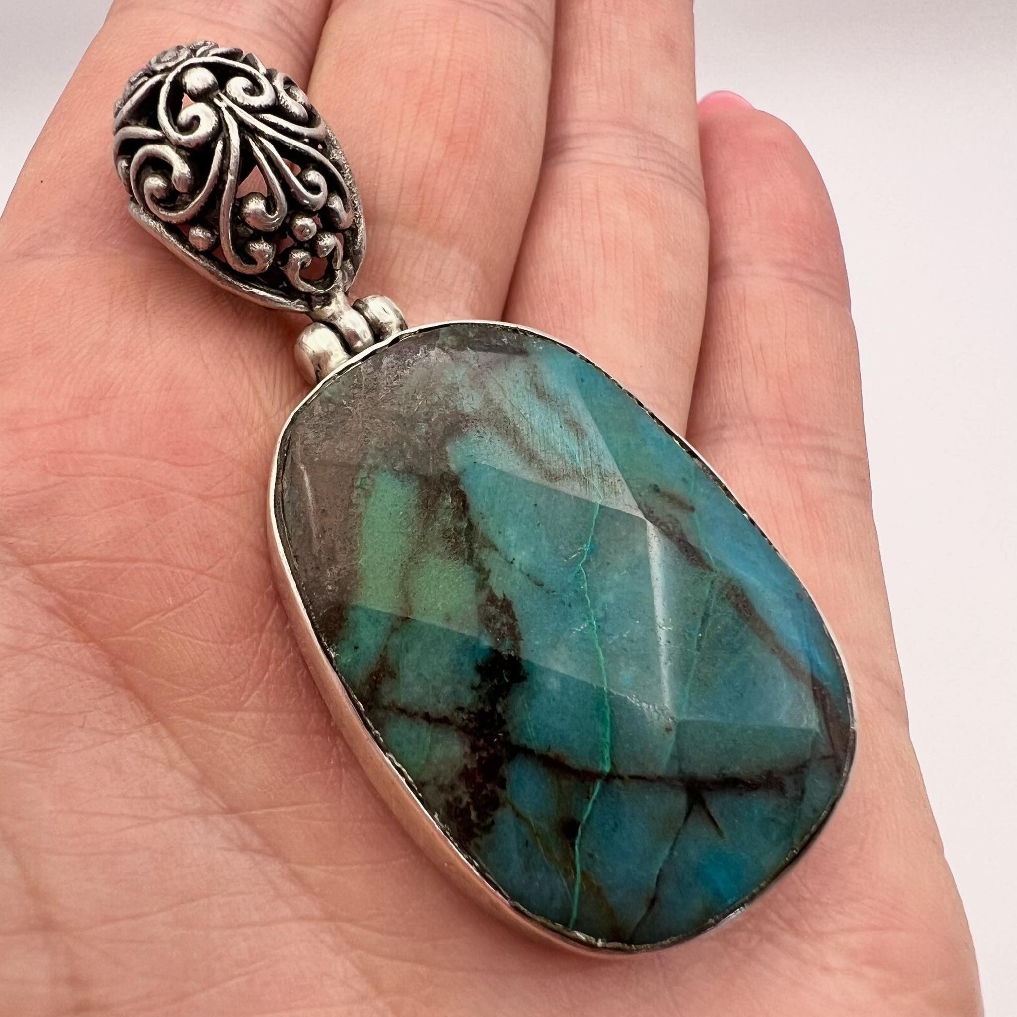 Vintage Vintage Jewelry Silver 800 Pendant Natural Chrysocolla Stone Size ONE SIZE - 5 Thumbnail