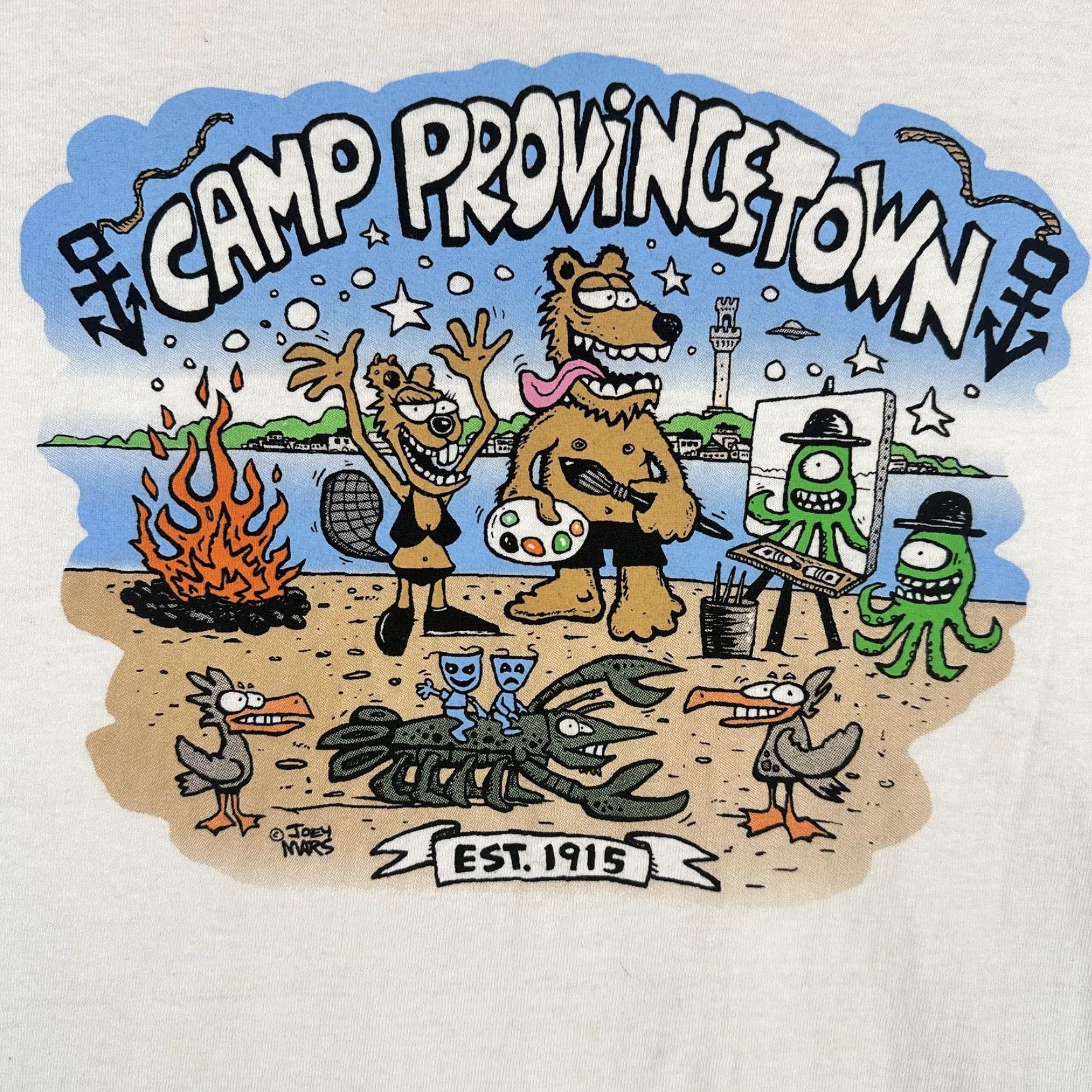 Gildan Camp Provincetown Shirt Mens 2XL White Joey Mars Cartoon Graphic Beach Tee Art Size US XXL / EU 58 / 5 - 2 Thumbnail