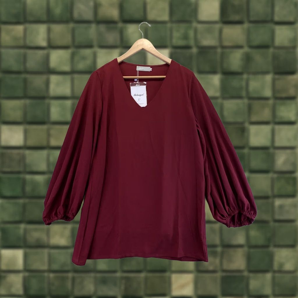 Vintage Belongsci Chiffon Burgundy V Neck Balloon Sleeve Womens Blouse XL NWT-6782 Size XL / US 12-14 / IT 48-50 - 1 Thumbnail