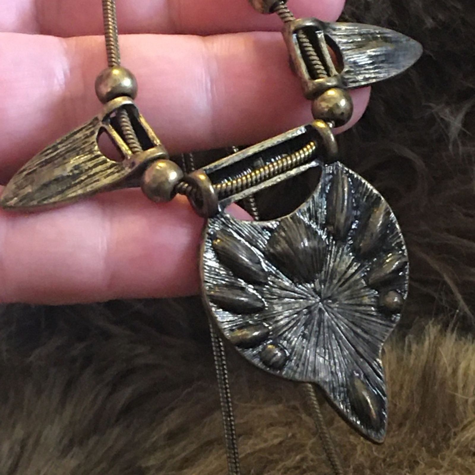 Jewelry Stone covered brass amulet snake chain necklace Size ONE SIZE - 8 Thumbnail
