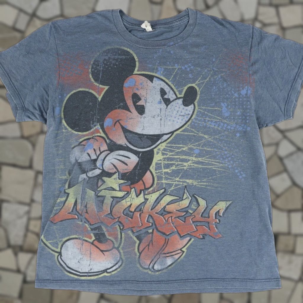Vintage Optima Sportswear Mickey Mouse Graffiti Solid T-Shirt Gray Men's L Shirt Size US L / EU 52-54 / 3 - 1 Thumbnail