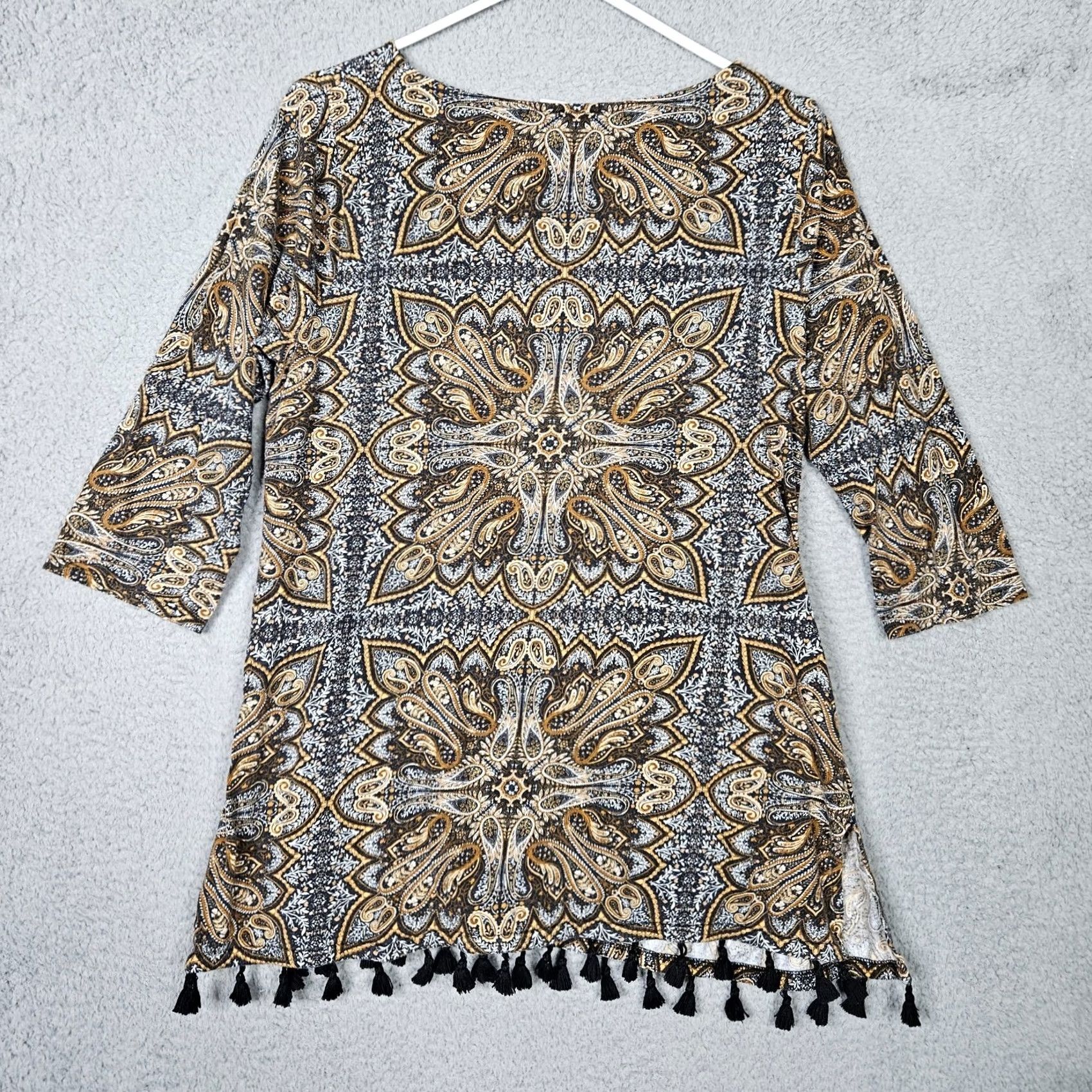 J. Jill J.JILL Paisley 3/4 Sleeve Boho Fringe Hem Tunic Top M Color Multicolor Paisley Shirt Womens Tunic Top 3/4 Sleeve Fringe Hem Size M / US 6-8 / IT 42-44 - 7 Thumbnail