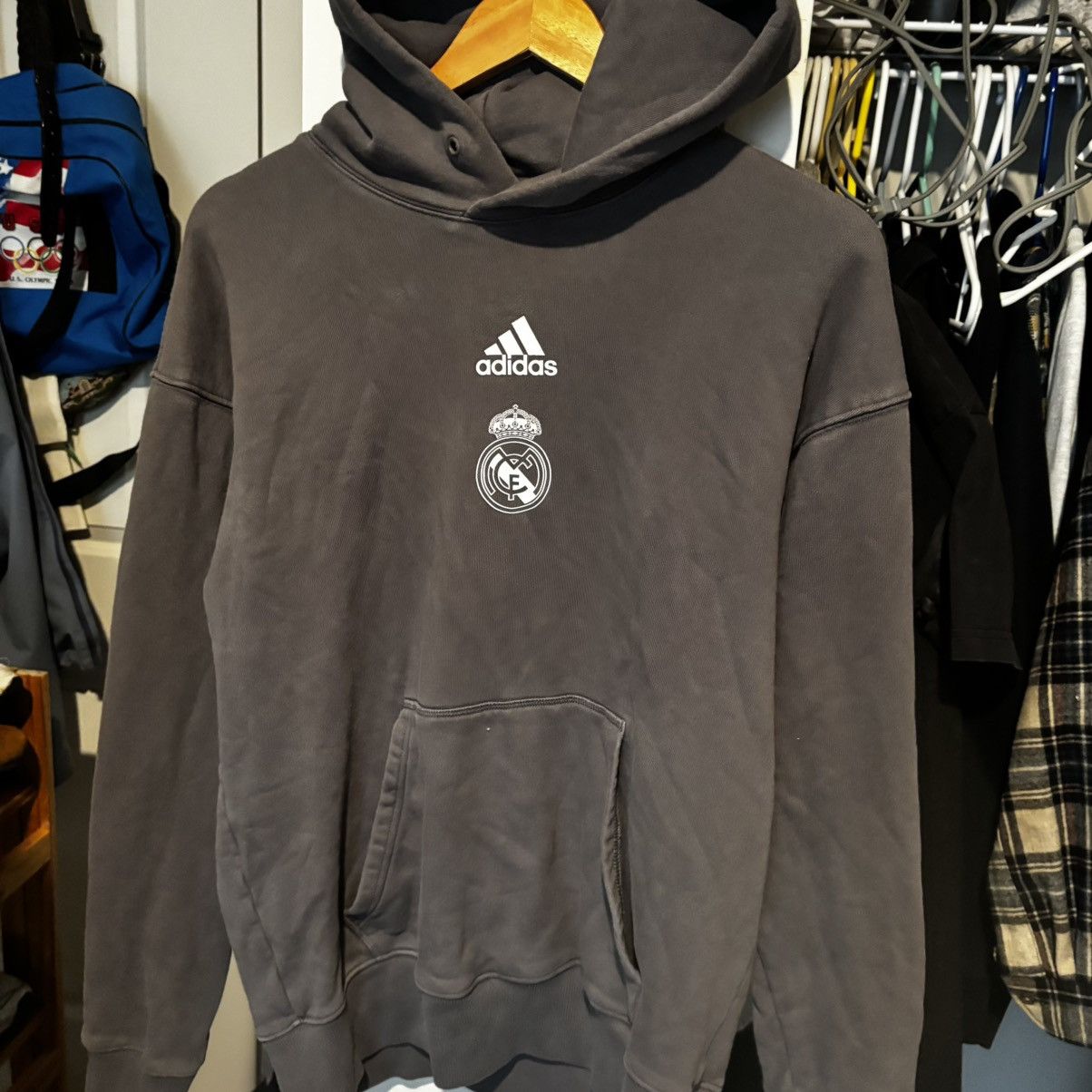 Adidas Hoodie Mens M Gray Real Madrid Spellout