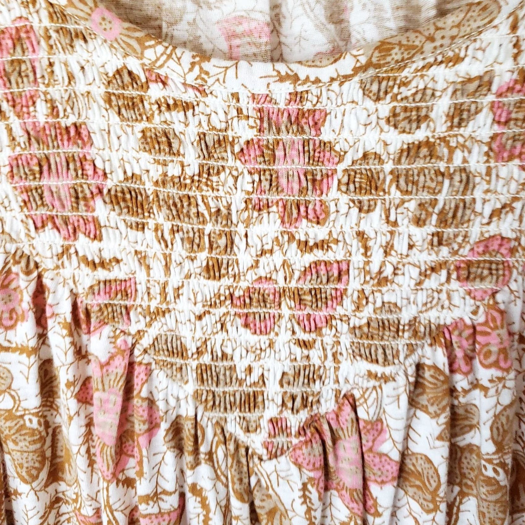 Lucky Brand Lucky Brand Blouse Women's M Peach Boho Peasant Floral 3/4 Sleeve Round Neck Elastic Front Cotton Multicolor Bohemian Relaxed Casual N/A Size M / US 6-8 / IT 42-44 - 6 Thumbnail