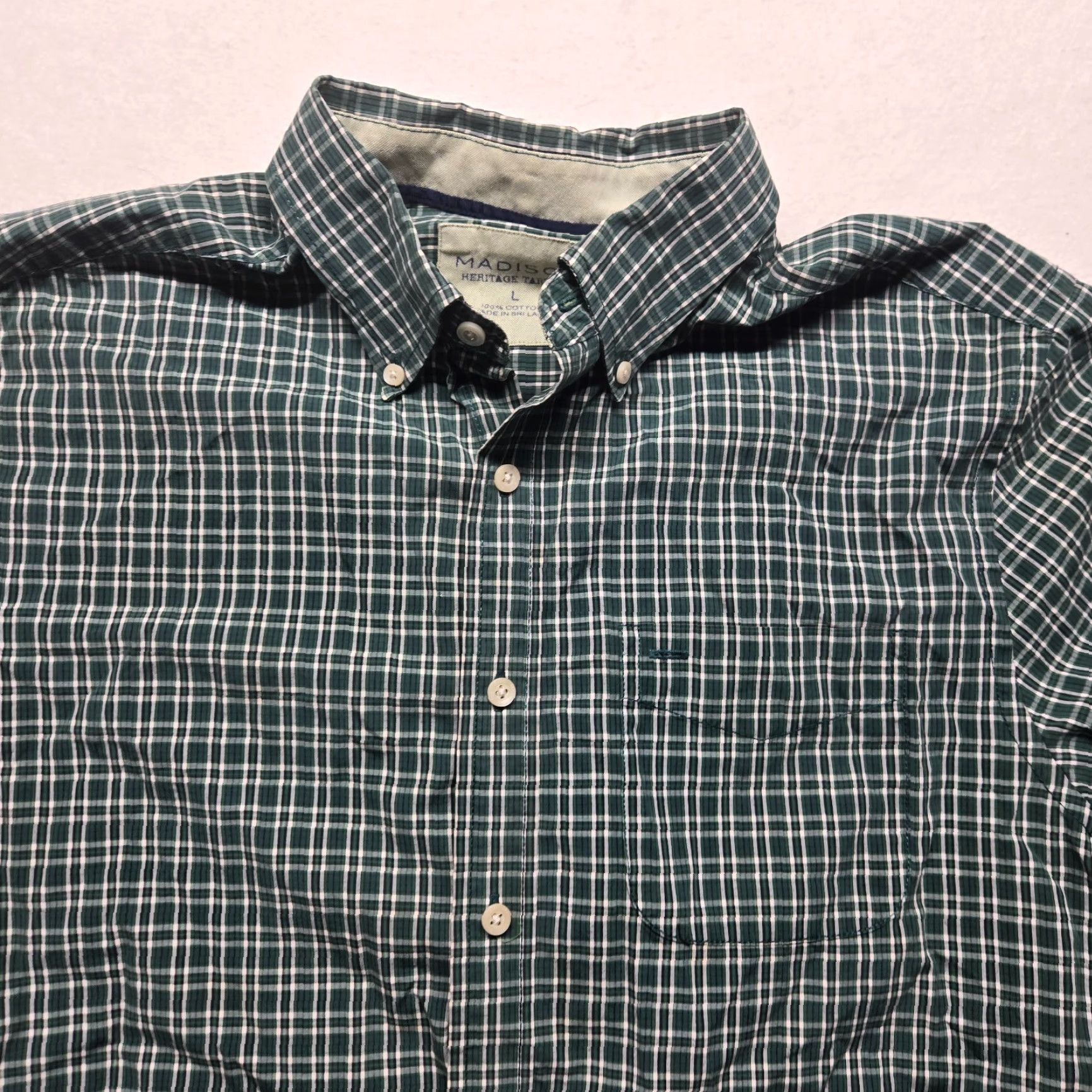 Madison Madison Green Plaid Button-Up Shirt Long Sleeve Men L Regular Fit Size 42R - 2 Thumbnail