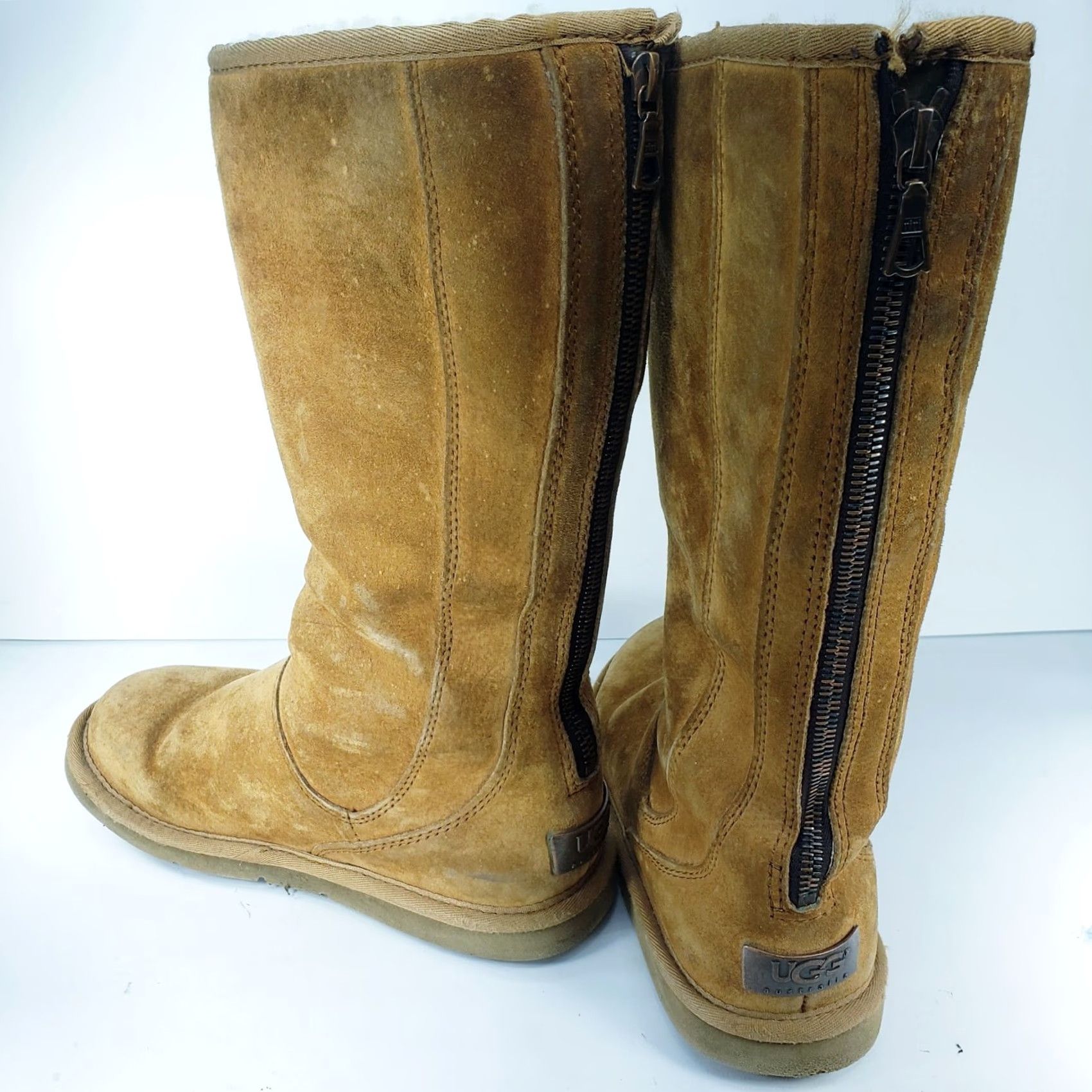 Ugg VINTAGE UGG Kenly 1890w Boots Women Suede Sheepskin Chestnut 8 Mid-Calf Zip Back Sherpa Lining Brown Shoes Leather/Footwear Womens Boots Size US 9 / IT 39 - 4 Thumbnail