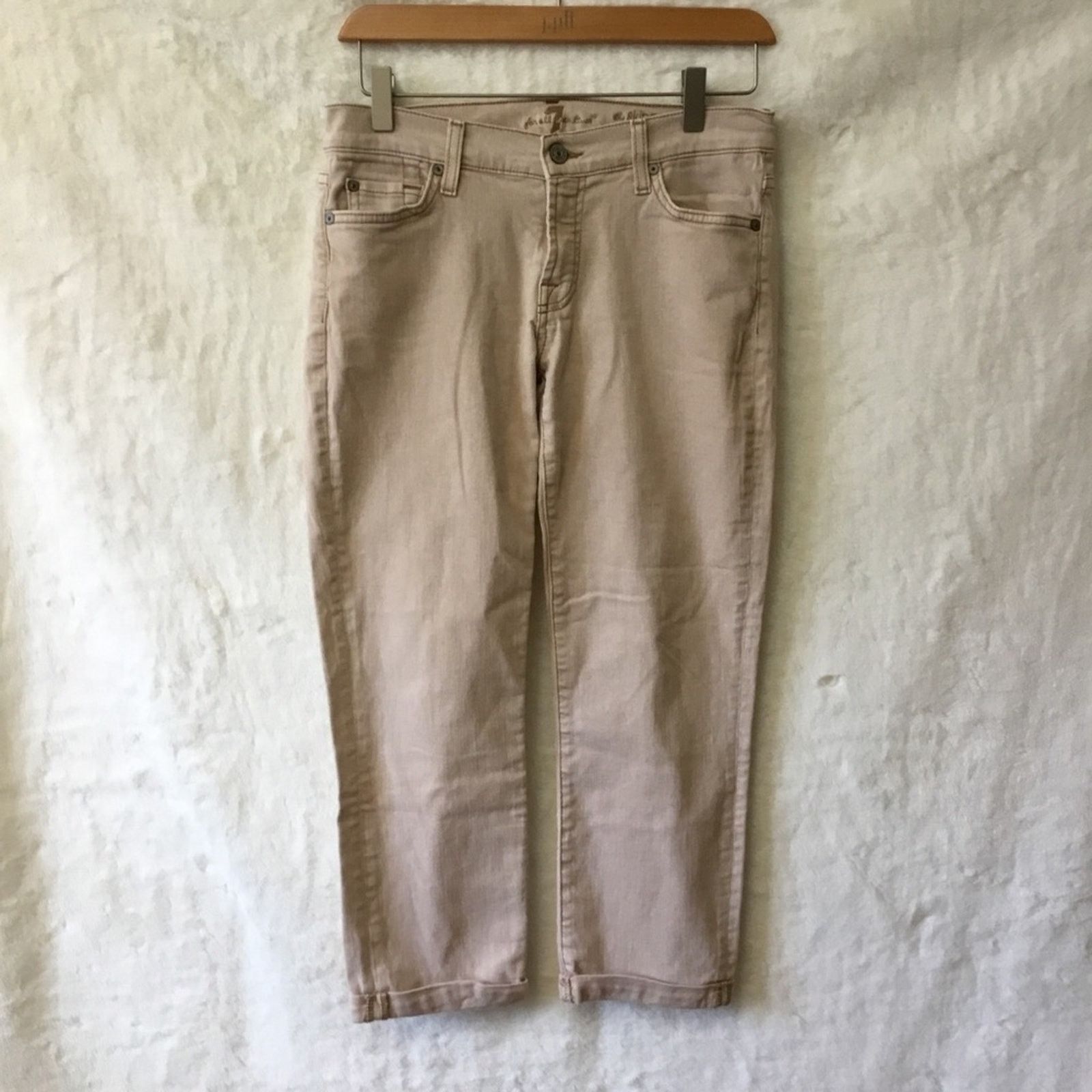 7 For All Mankind 7 For All Mankind Beige Skinny Crop & Roll Jeans Size 28" / US 6 / IT 42 - 1 Thumbnail