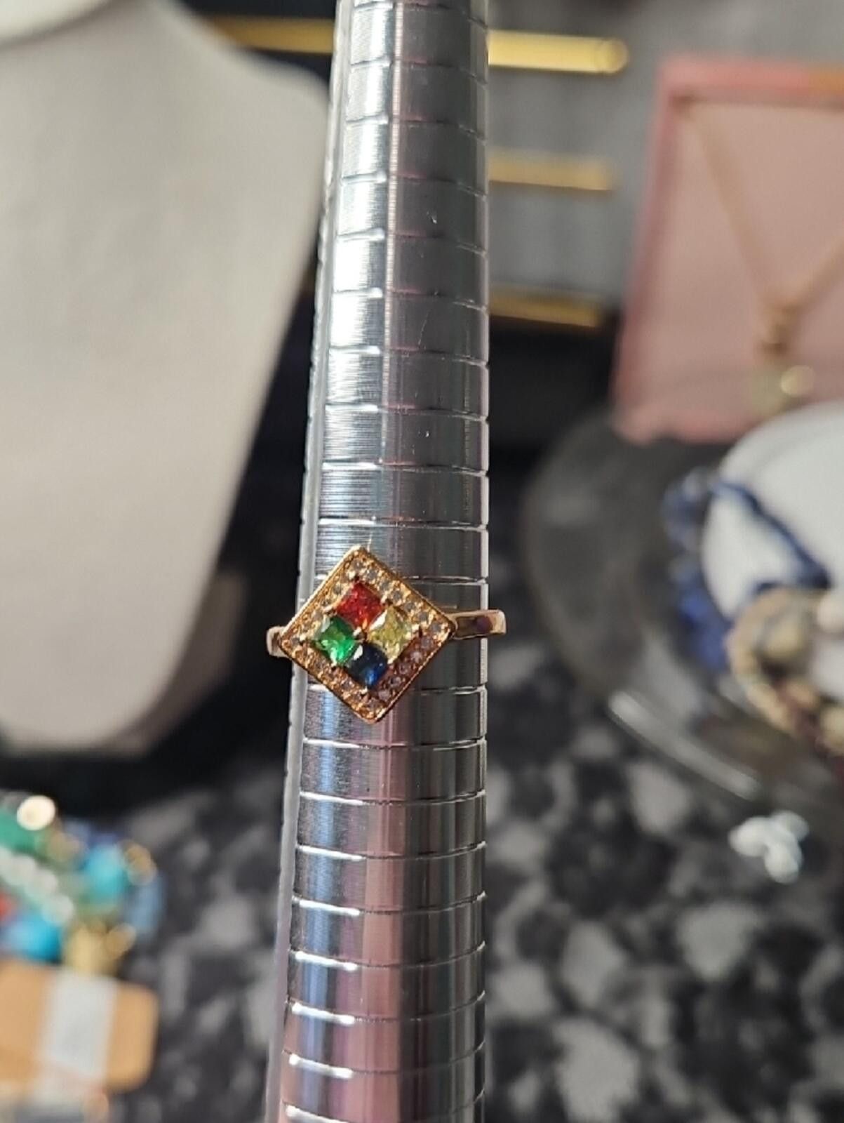 Other Gold-Tone Multi-Gem Square Cluster Ring Size ONE SIZE - 4 Thumbnail