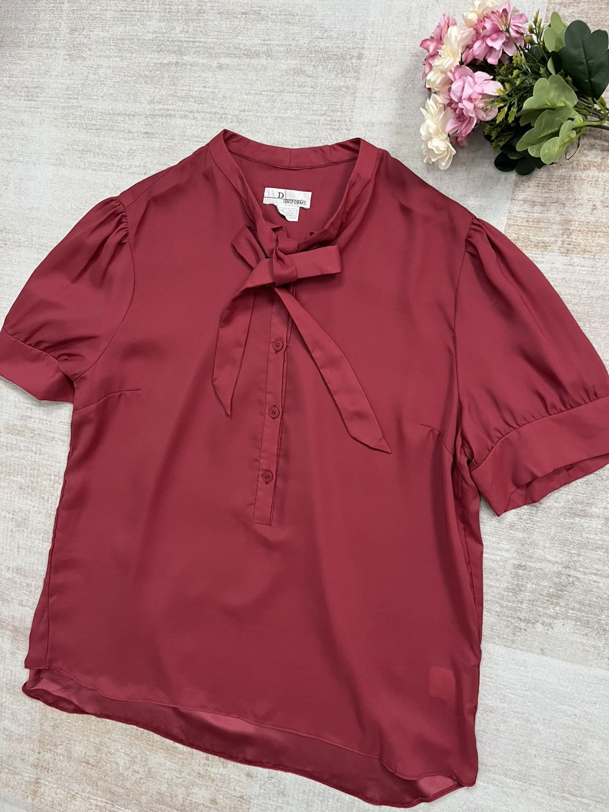Dior Dior Uniforms Maroon Pussy Bow BlousePuff Sleeve Elegant Top Size M / US 6-8 / IT 42-44 - 4 Thumbnail