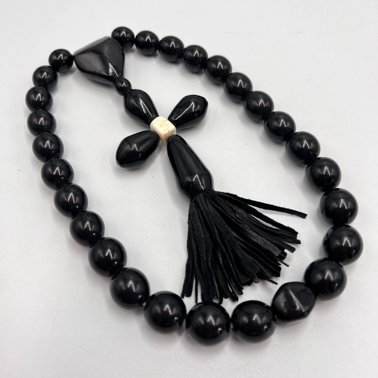 Vintage 1980 Vintage Handmade Ebonite Rosary Carved Pendant Cross Size ONE SIZE - 8 Thumbnail