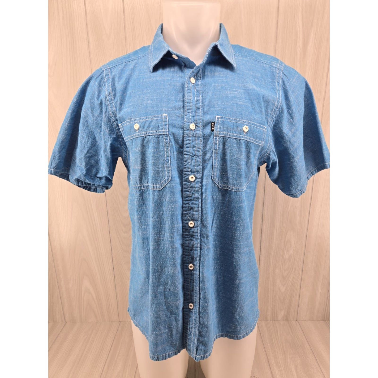 KAVU KAVU Shirt Mens Medium Solid Blue Outdoor Pocket Short Sleeve Casual Cotton Shirt Size US M / EU 48-50 / 2 - 2 Thumbnail