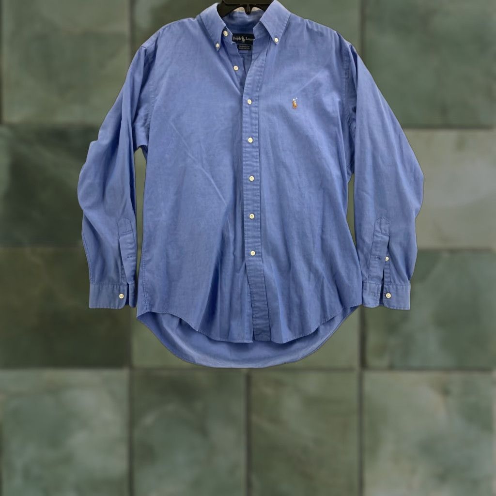 Ralph Lauren Ralph Lauren Shirt Mens 15.5-34 Long Sleeve Button Up Blue Solid Button Logo Collared Vintage? Size US L / EU 52-54 / 3 - 1 Thumbnail