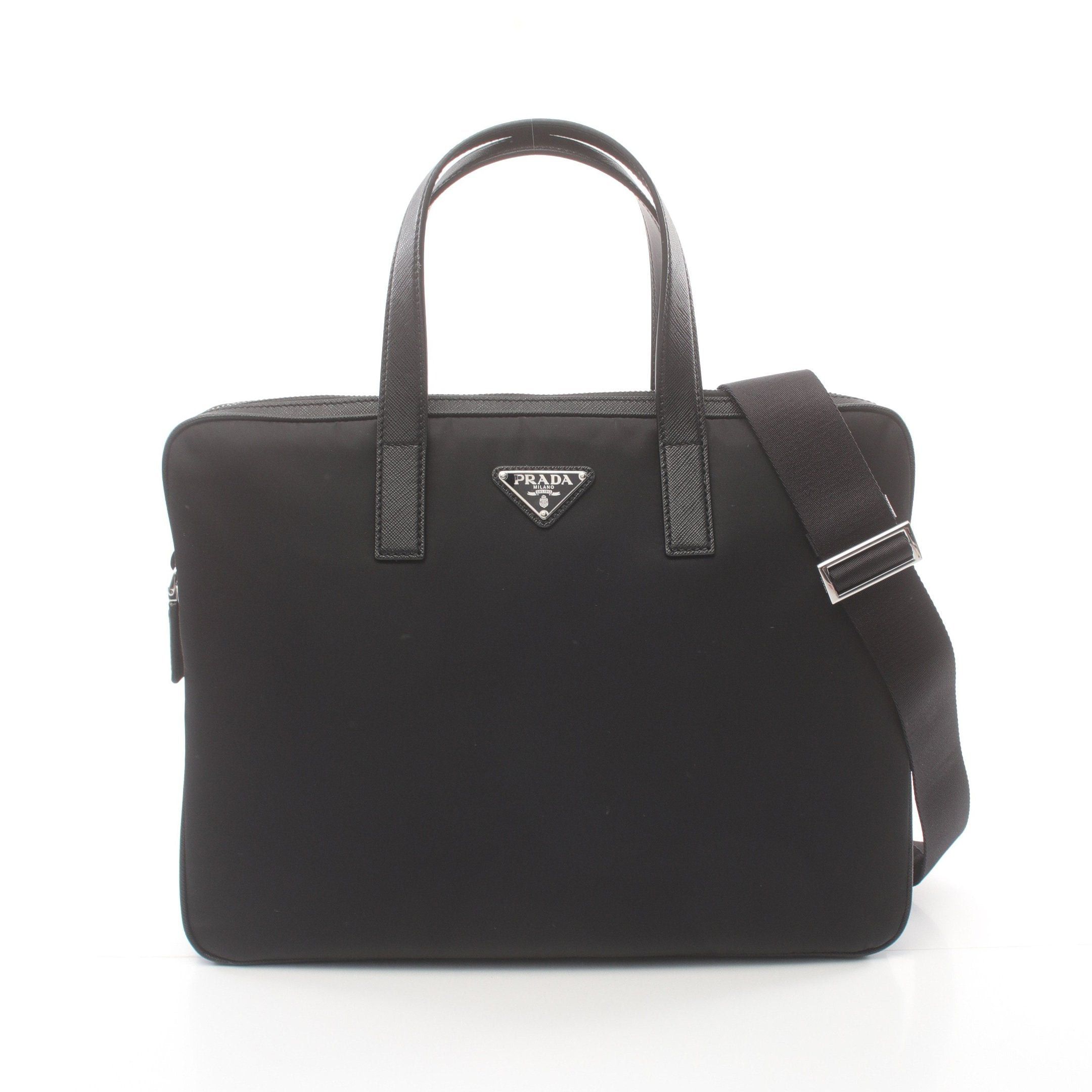 Prada Prada Briefcase Business Bag Nylon Leather Black Size ONE SIZE - 1 Thumbnail