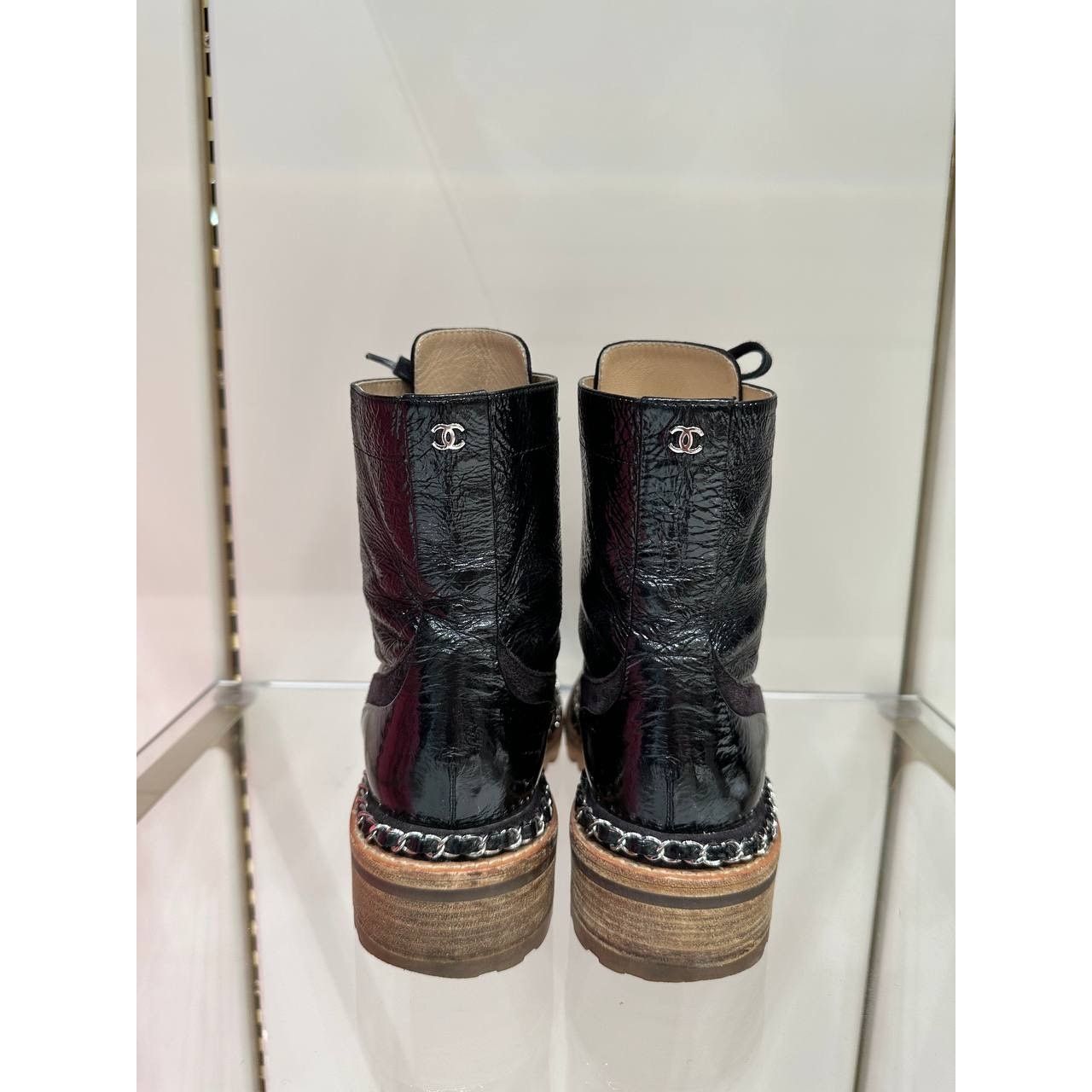 Chanel Chanel 2015 Brown Patent Leather Ankle Combat Boots Sz.38 Size US 7 / IT 37 - 4 Thumbnail