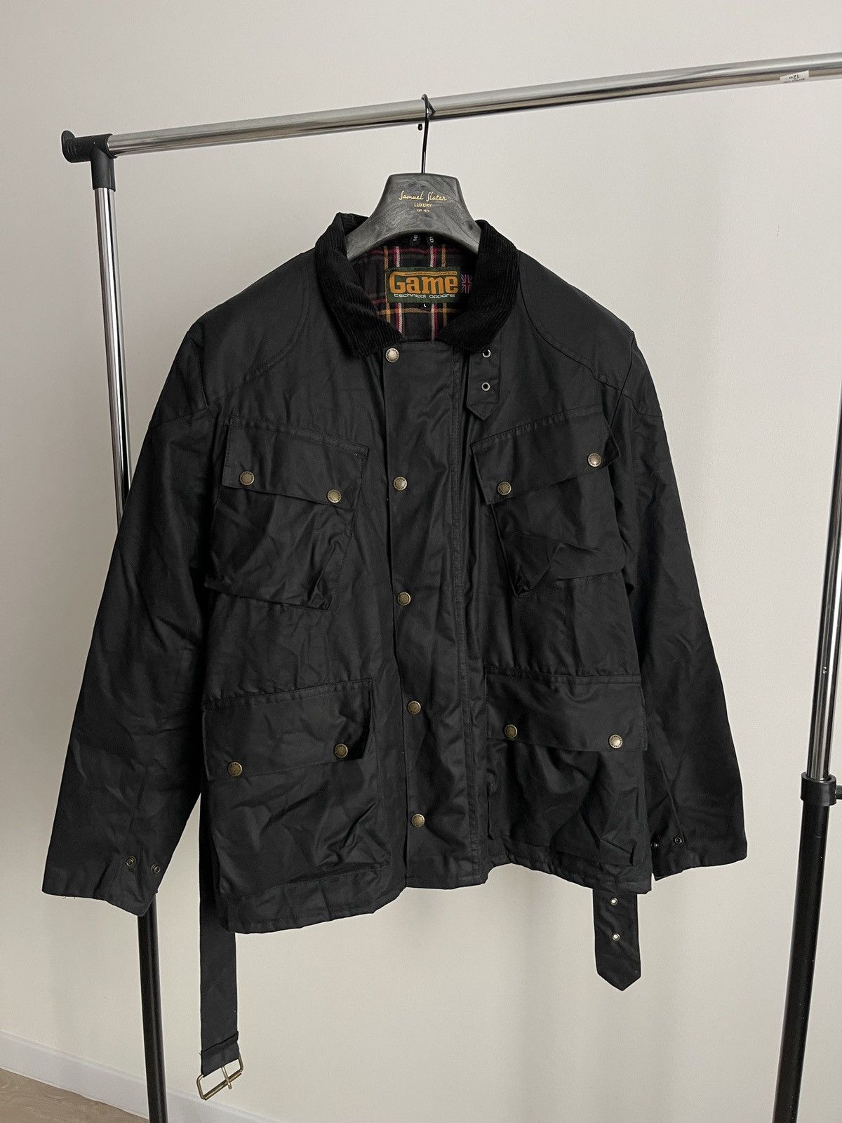 Vintage waxed jacket Game Technical apparel bomber belt L