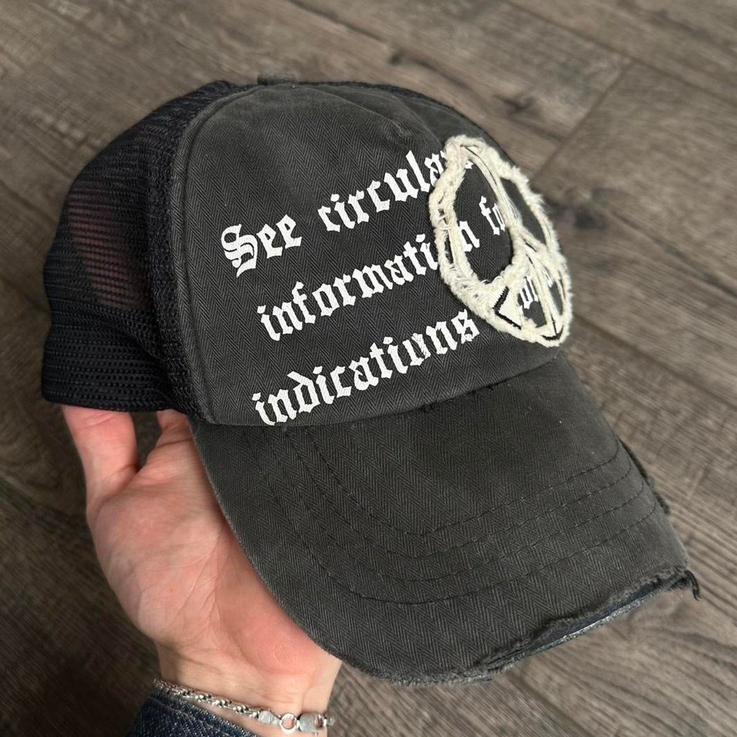 Japanese Brand × Vintage Vintage Y2K Punk Distressed Archive Peace Mesh Trucker Hat Size ONE SIZE - 3 Thumbnail