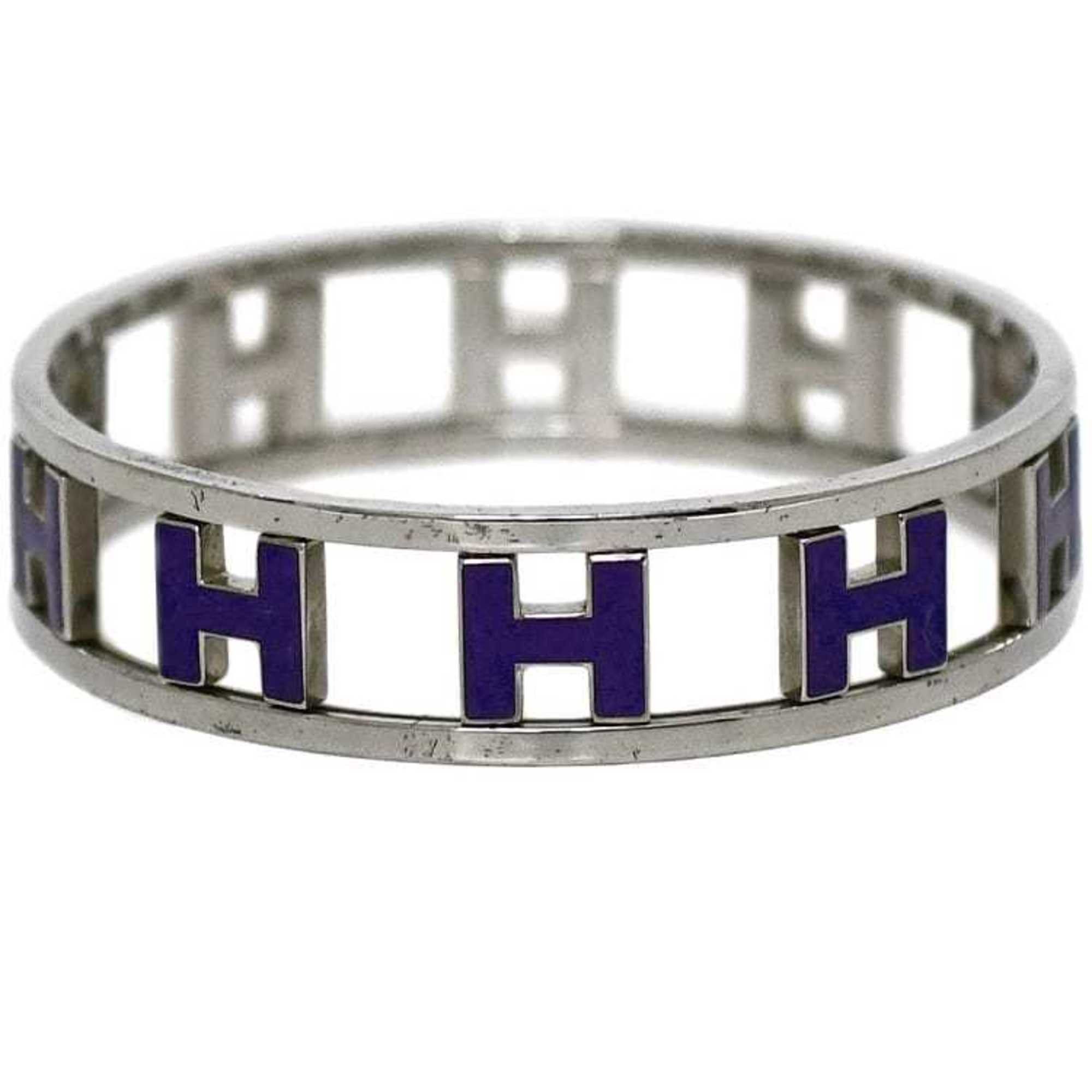 image of Hermes Bangle Rondo Ash Silver Blue Bracelet H Hermes Reversible Ladies, Women's