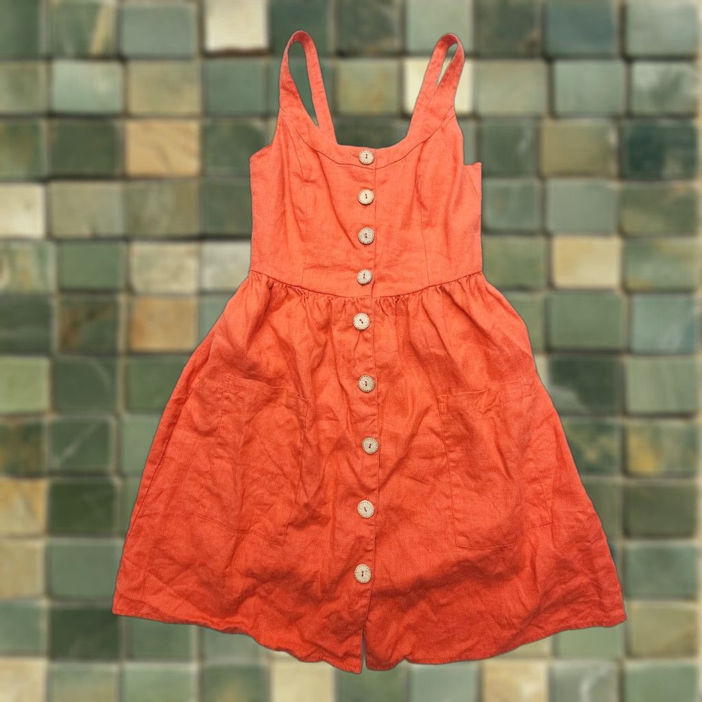 Soludos Soludos Linen Sundress Sleeveless A-Line Dress Small Orange 100% Linen USA Made Vintage No Size 28" / US 6 / IT 42 - 1 Thumbnail