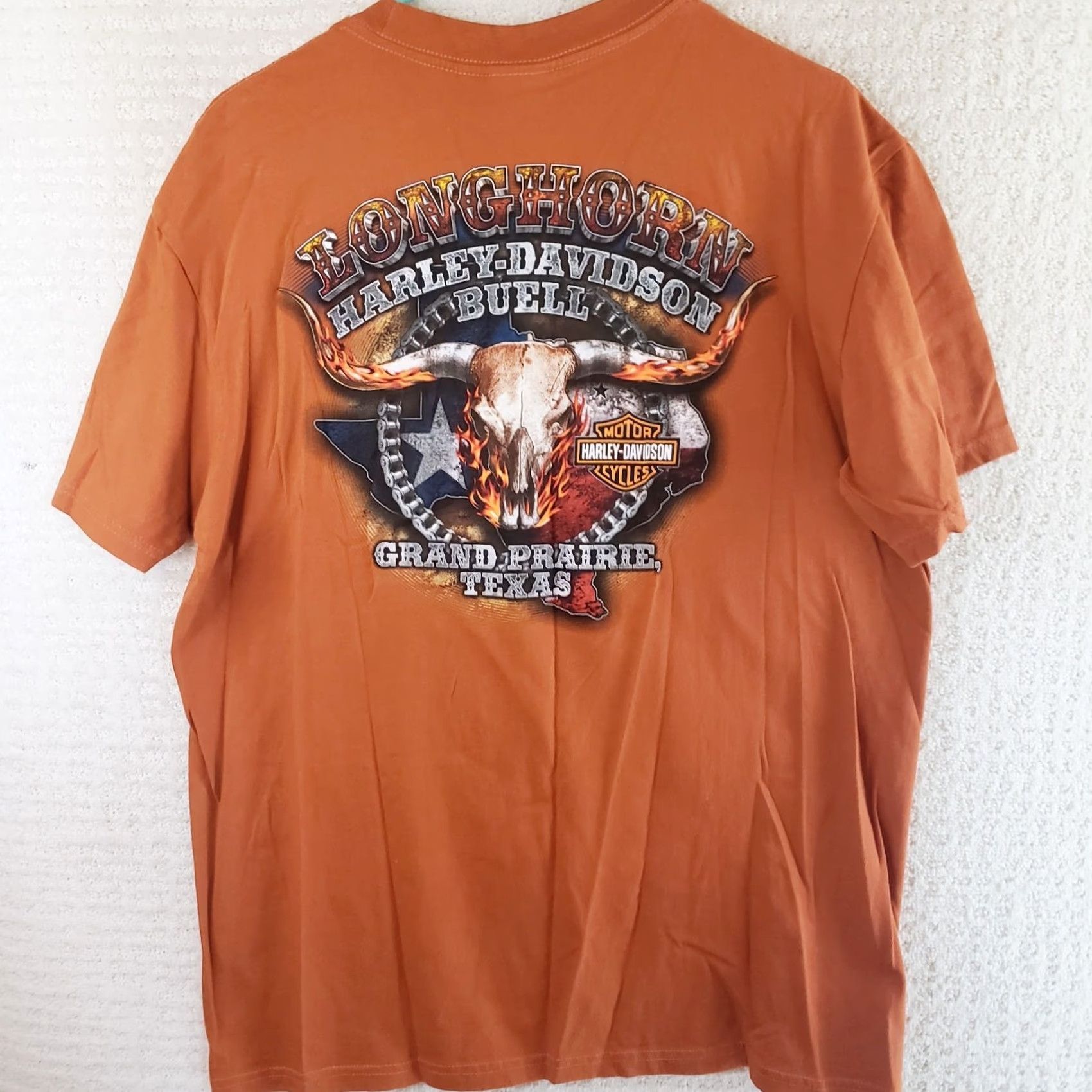 Harley Davidson Harley-Davidson Texas Longhorn Skull Grand Prairie Orange Shirt Men's L Size US L / EU 52-54 / 3 - 6 Thumbnail