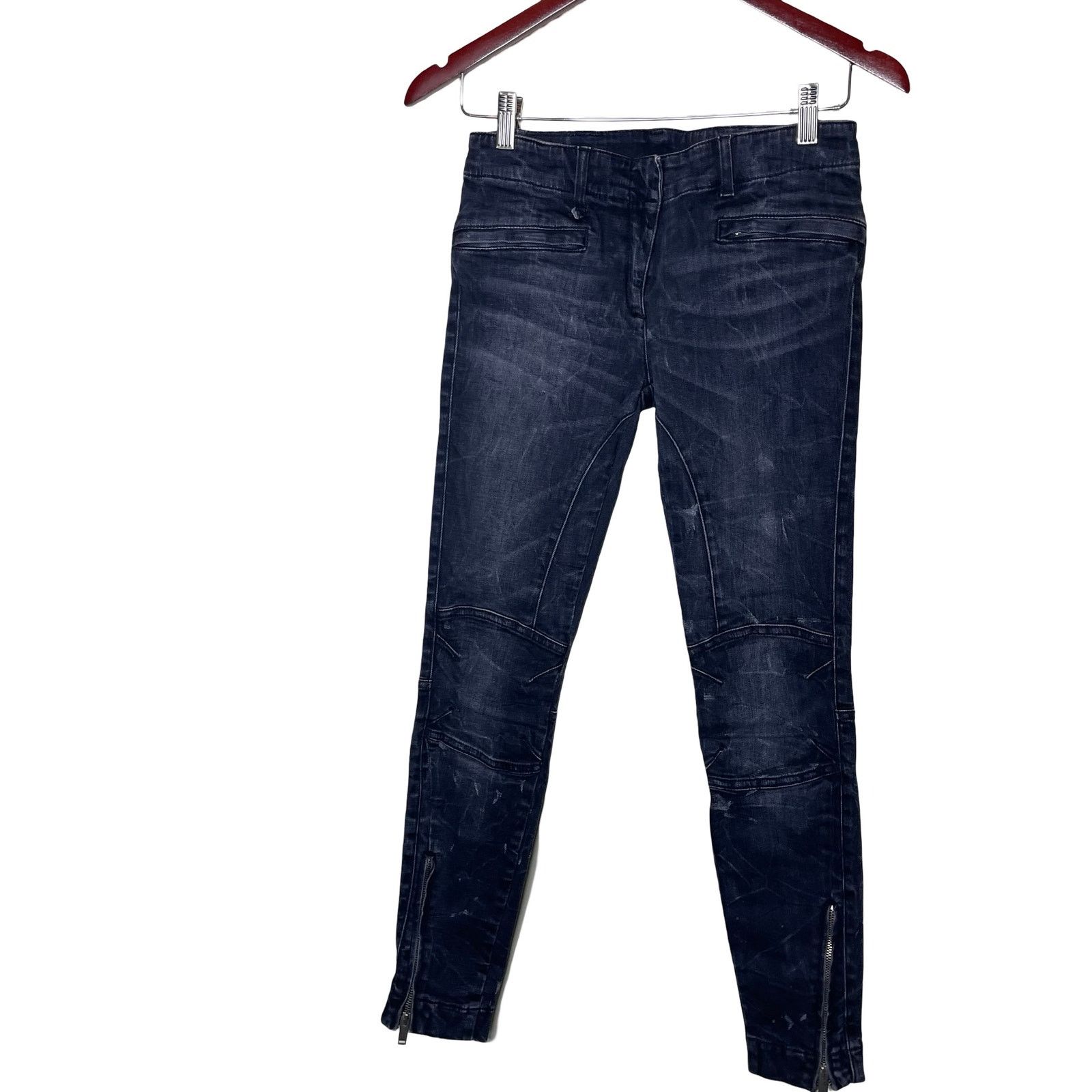 R13 Black Marble Moto Skinny Jeans With Zipper Size 26