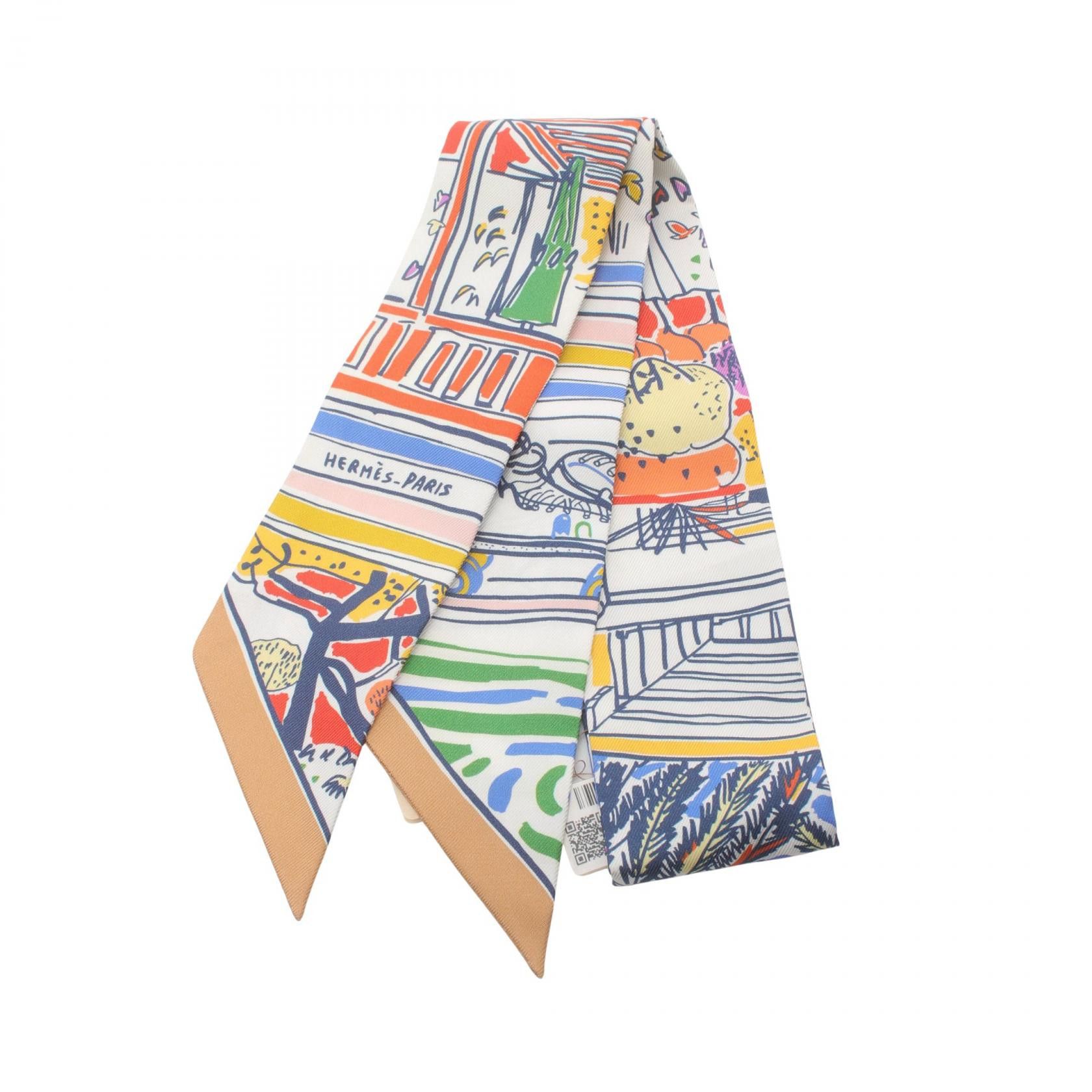 Hermes Hermes Rayures D'Ete Twilly SIlk Scarf Canvas Scarf H063850S in Great Condition Size ONE SIZE - 1 Thumbnail