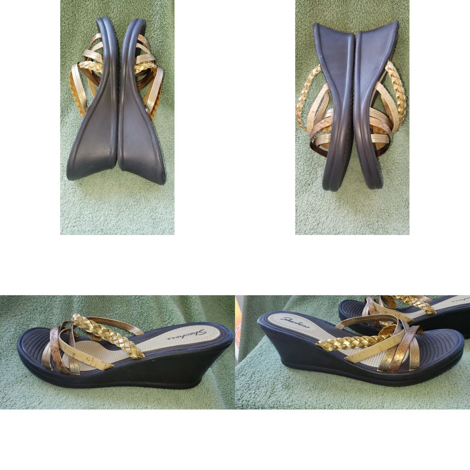 SKECHERS Skechers Women's Wedge Slide Sandal Size 10M Gold Multi-Crossovers 2.25" Wedge Heel Size US 8 / IT 38 - 8 Thumbnail