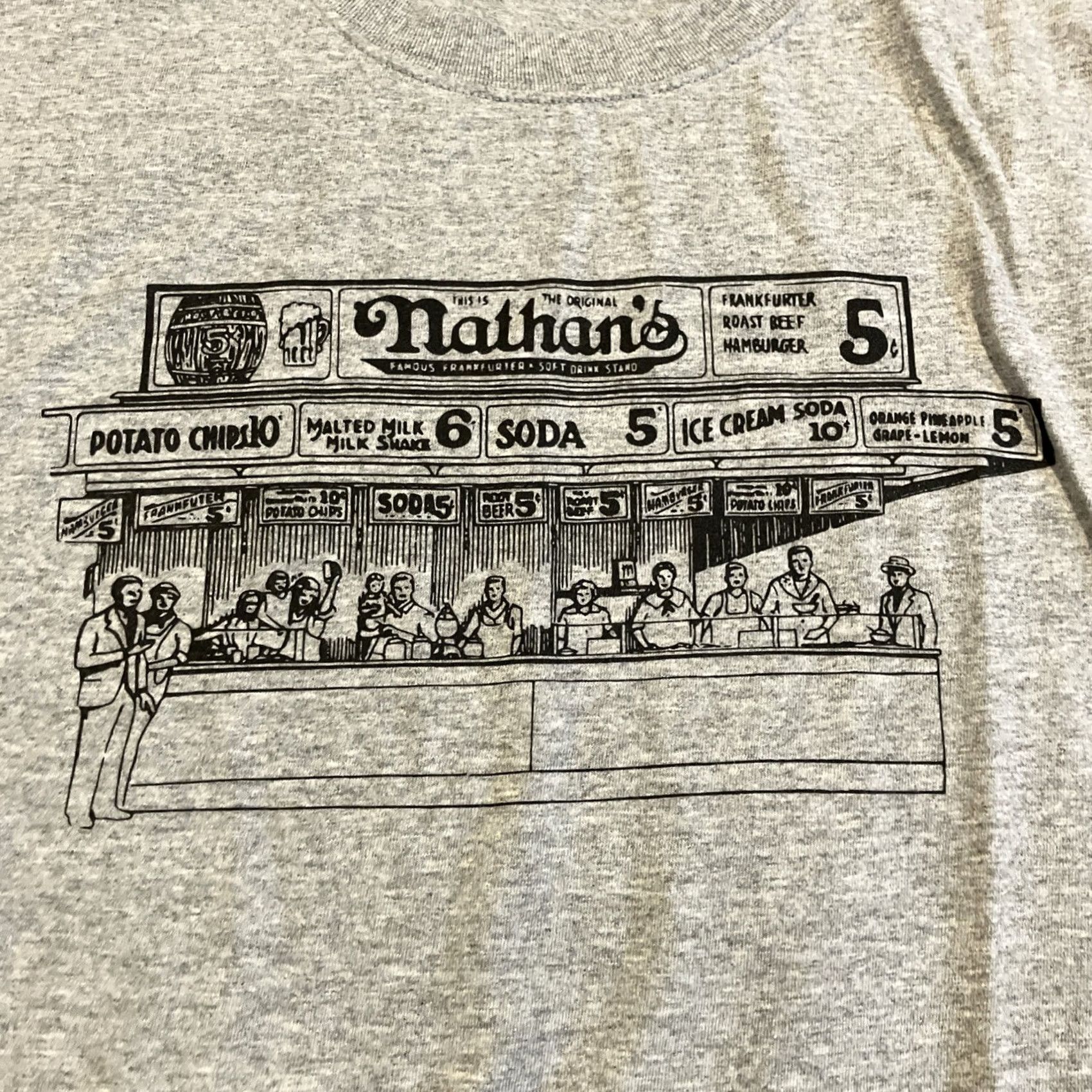 Hanes VINTAGE Hanes Heavyweight T-Shirt Gray Men's XL Nathan's Famous Gray T Shirt Mens XL Size US XL / EU 56 / 4 - 3 Thumbnail
