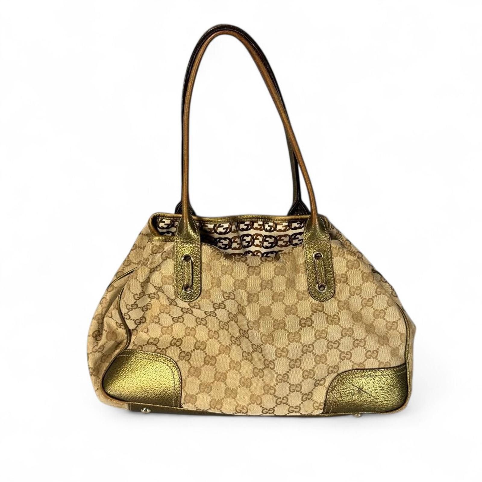 Gucci Gucci - Beige Monogram Canvas Handbag with Gold Leather Trim Size ONE SIZE - 3 Thumbnail