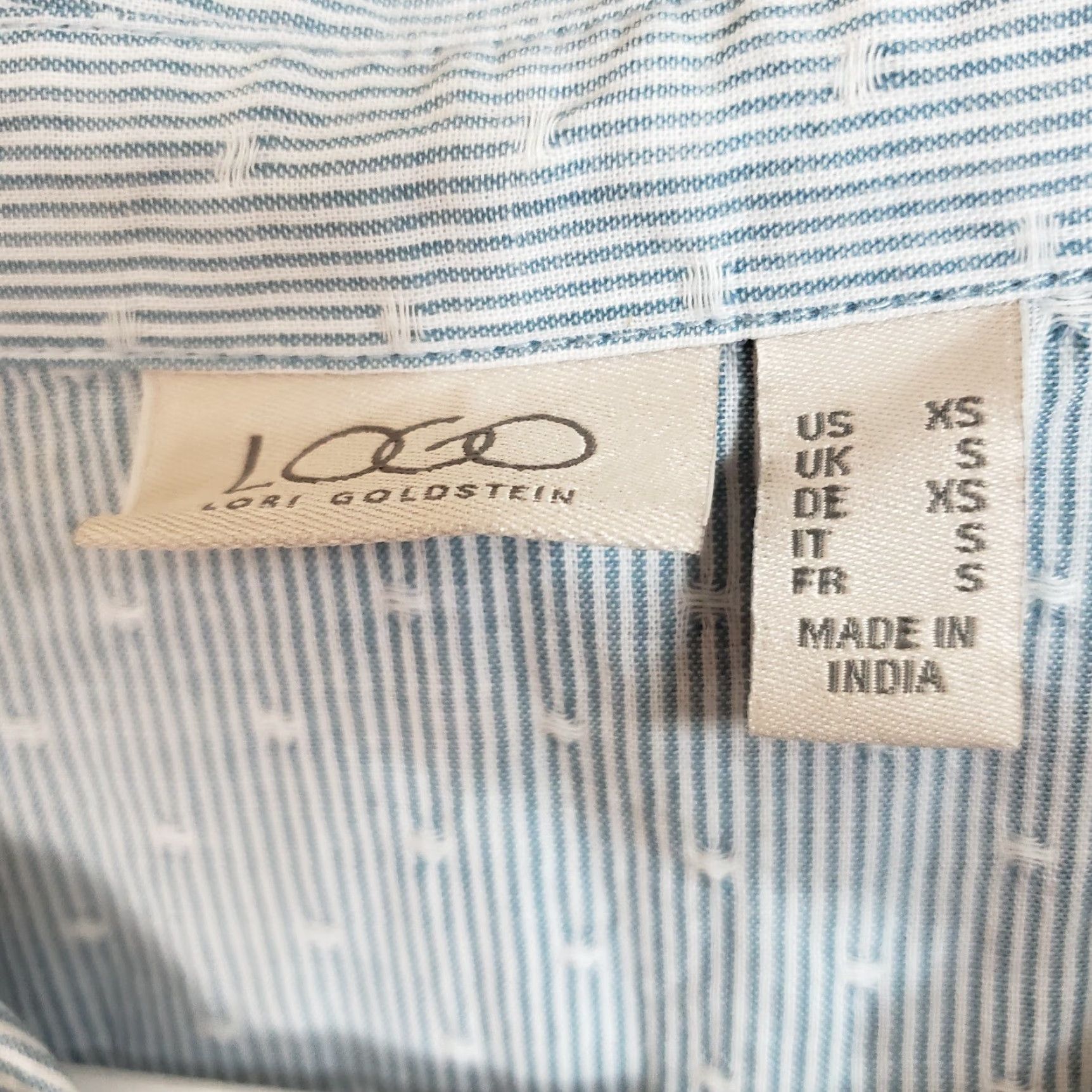 Vintage LOGO Lori Goldstein Womens Button Front Shirt XS Blue Short Sleeve Cotton Size XS / US 0-2 / IT 36-38 - 6 Thumbnail