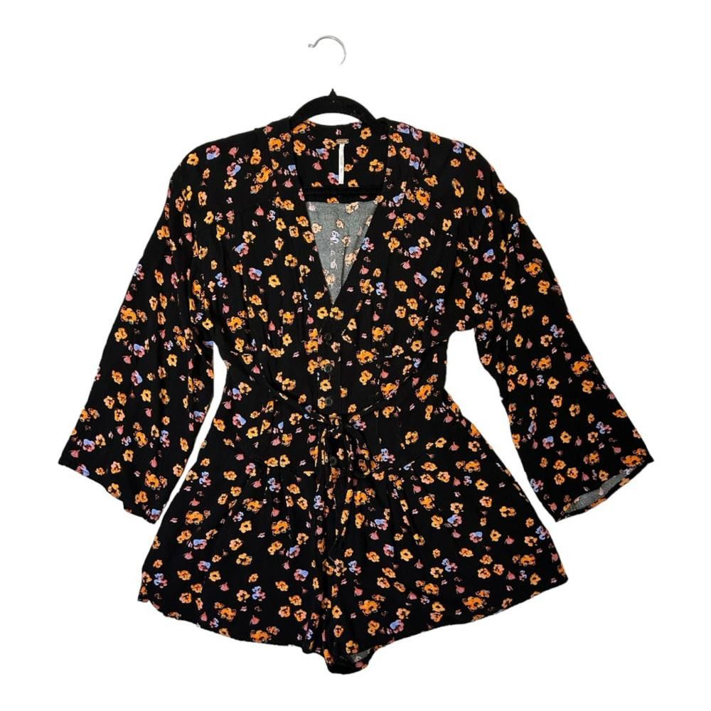 Free People Free People l L’amour Floral Printed Black Combo Romper 2 Size 26" / US 2 / IT 38 - 2 Thumbnail
