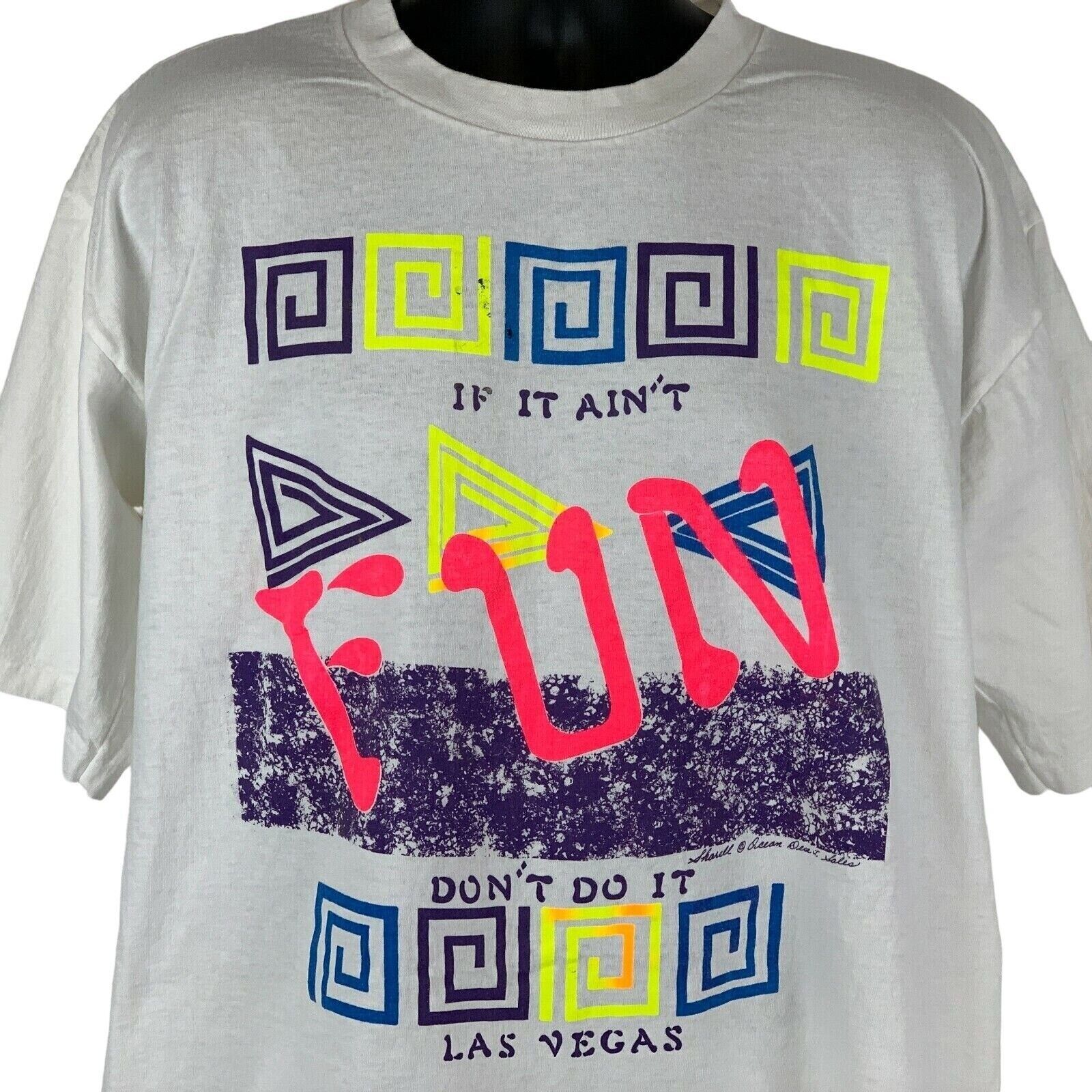 Vintage Vintage 90s Las Vegas Ain't Fun Don't Do It T Shirt White XL Size US XL / EU 56 / 4 - 1 Thumbnail