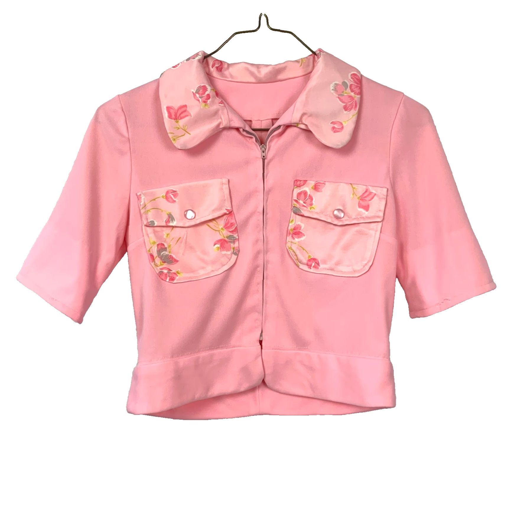 Pinko VINTAGE Handmade Pink Mrs Maisel Skirt Floral Outfit Zip Shirt Chest 33" Women 70s 1970s Polyester Blend Size S / US 4 / IT 40 - 7 Thumbnail