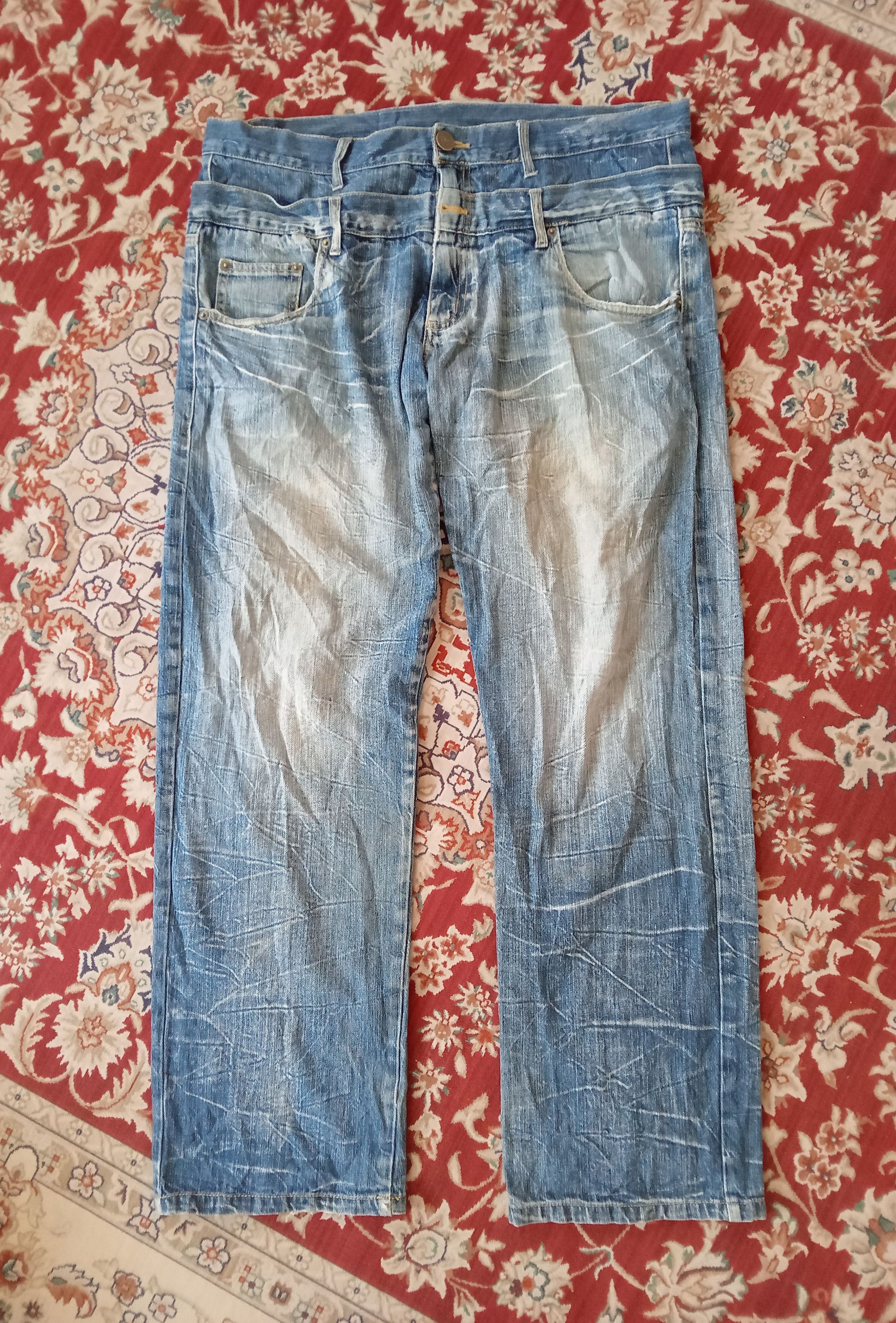 Japanese Brand Back & Forth Distressed Double Waist Jeans Size US 39 - 2 Thumbnail