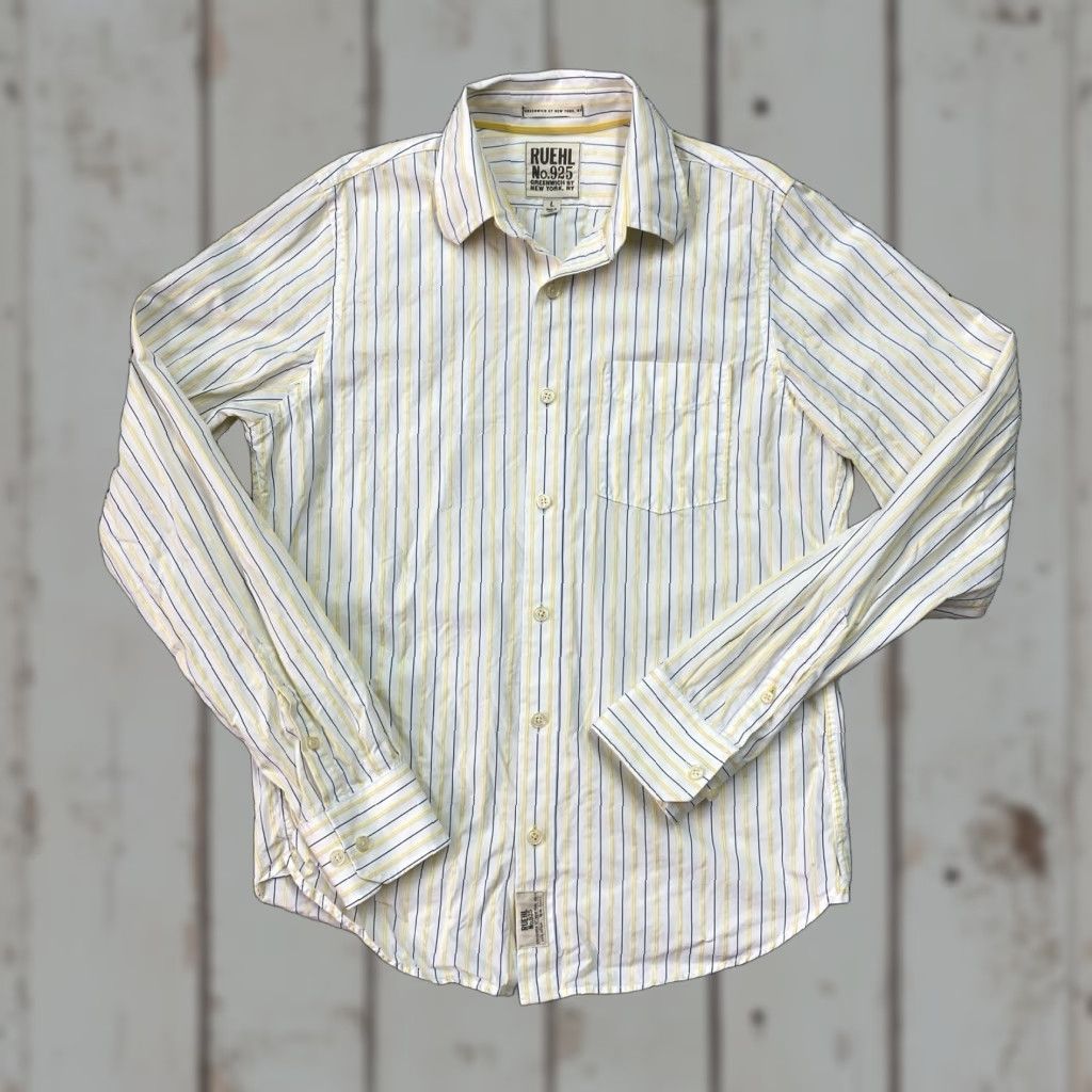 Vintage Ruehl No 925 Shirt Mens Large White Striped Classic Fit Long Sleeve Button Up Size US L / EU 52-54 / 3 - 1 Thumbnail